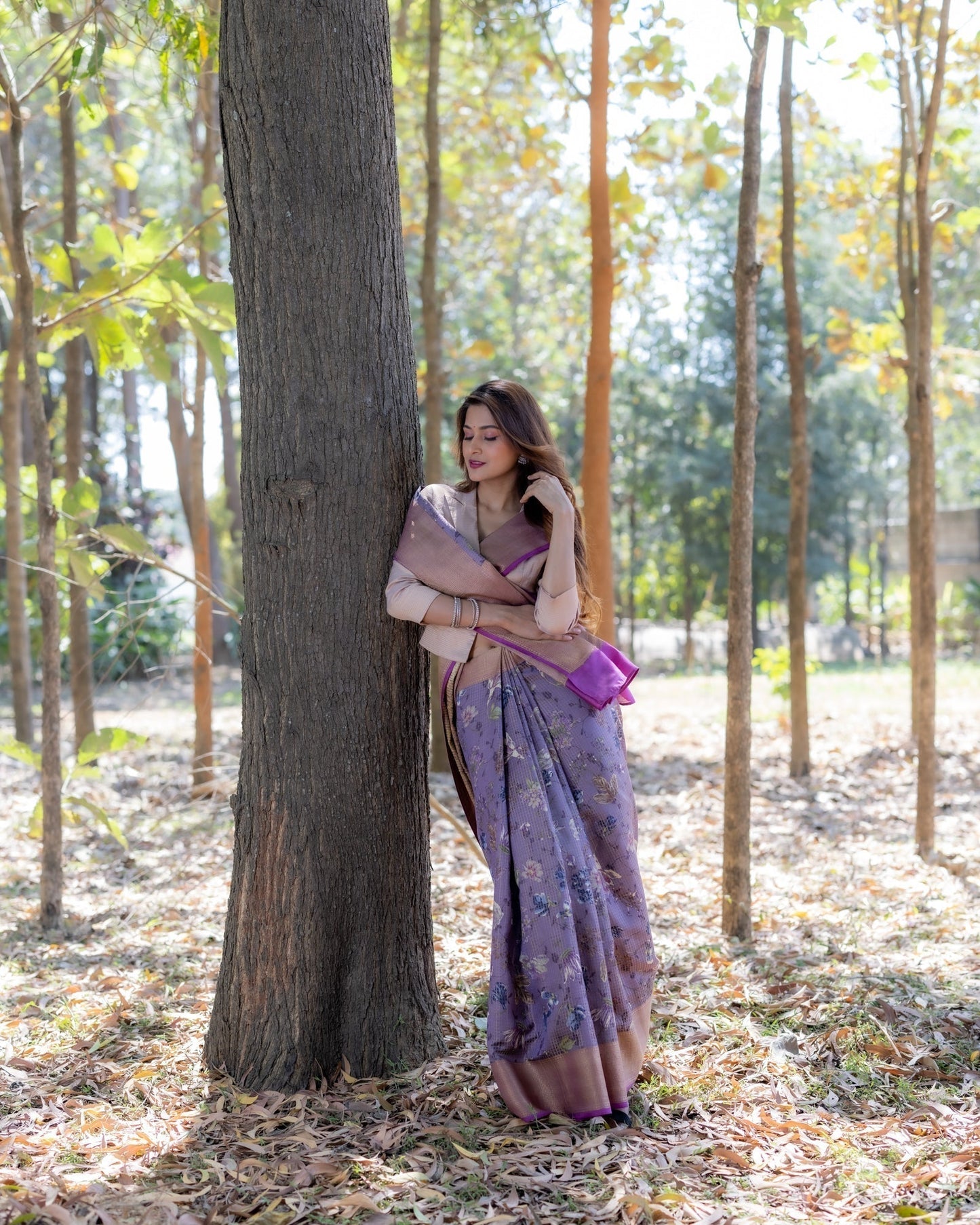 Lavender Printed Silk Saree