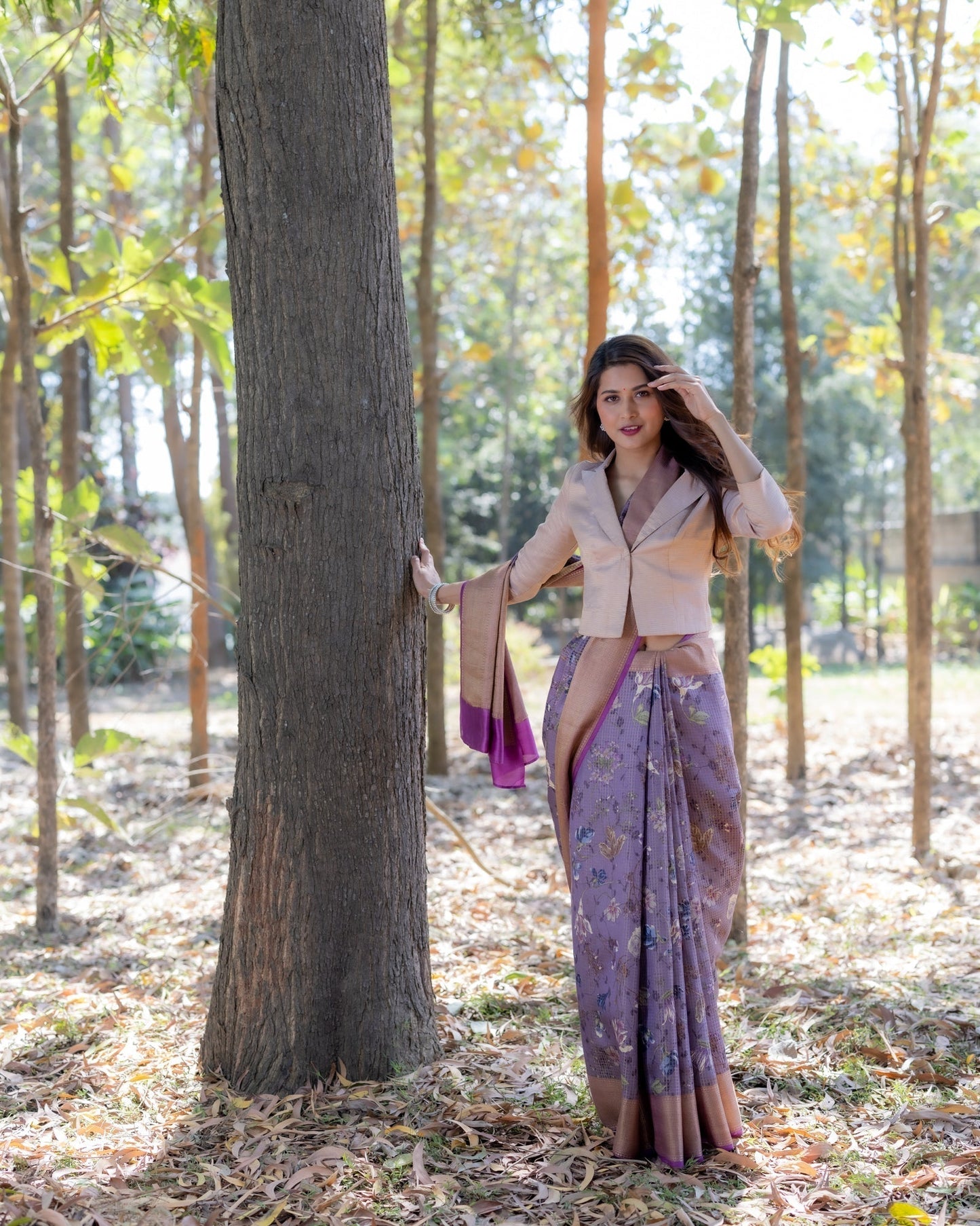 Lavender Printed Silk Saree