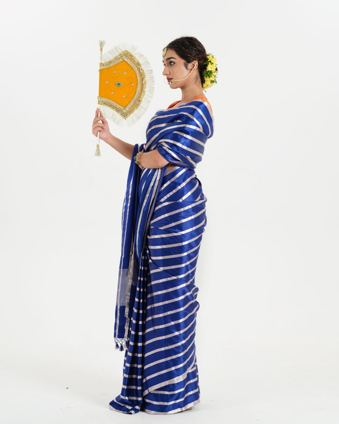 Royal Blue satin silk Banarasi saree