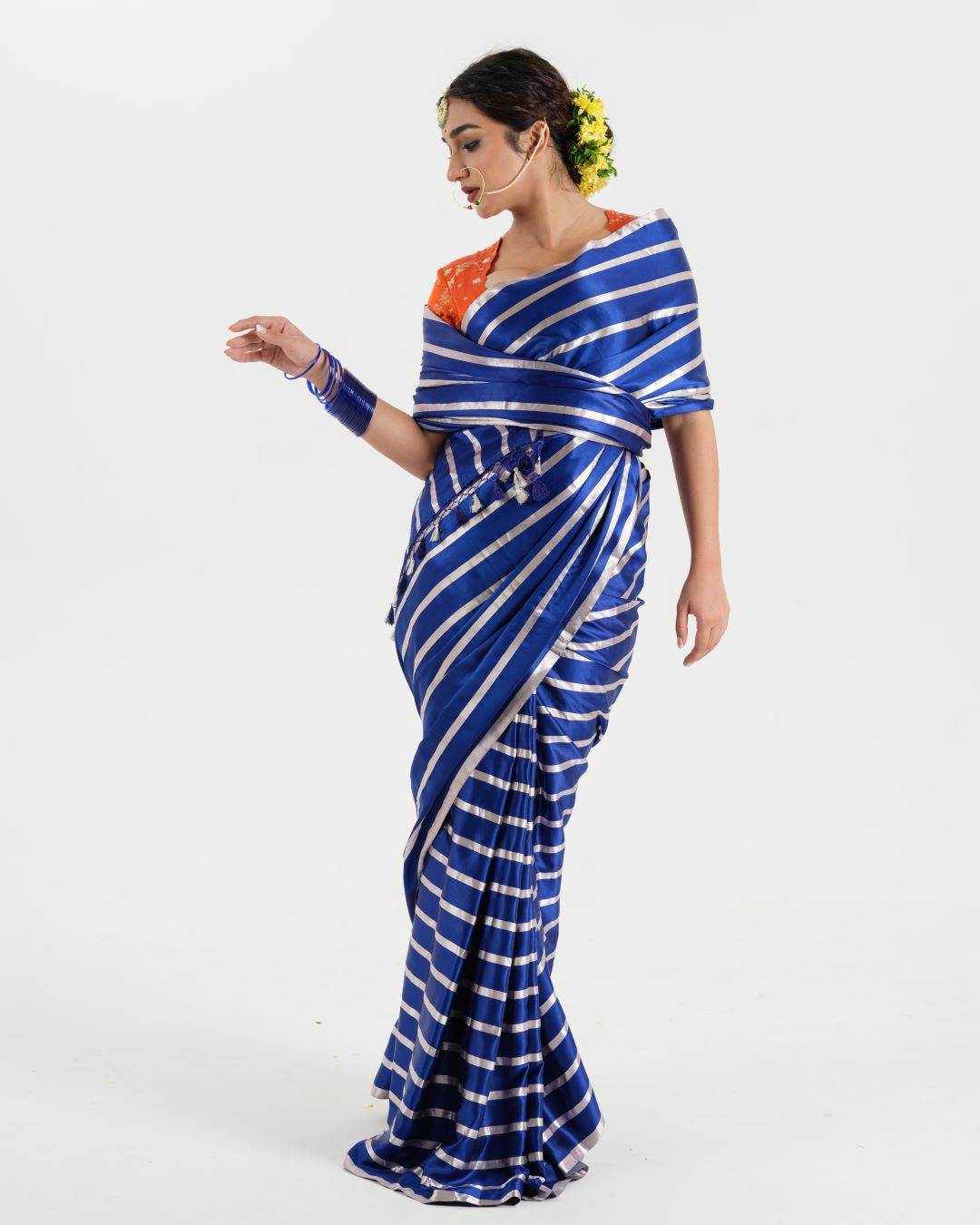Royal Blue satin silk Banarasi saree