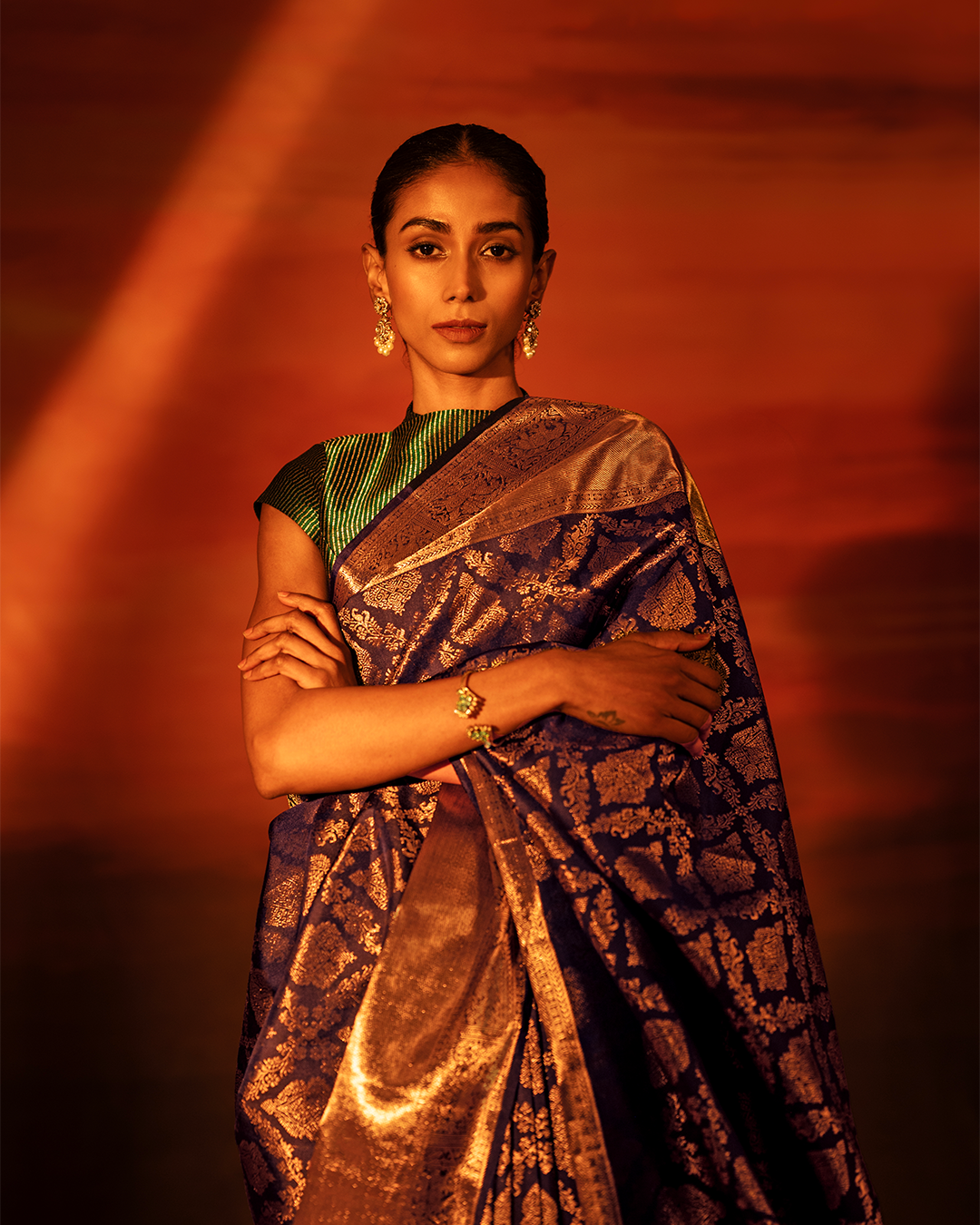 Blue Banarasi kachivaram brocade saree