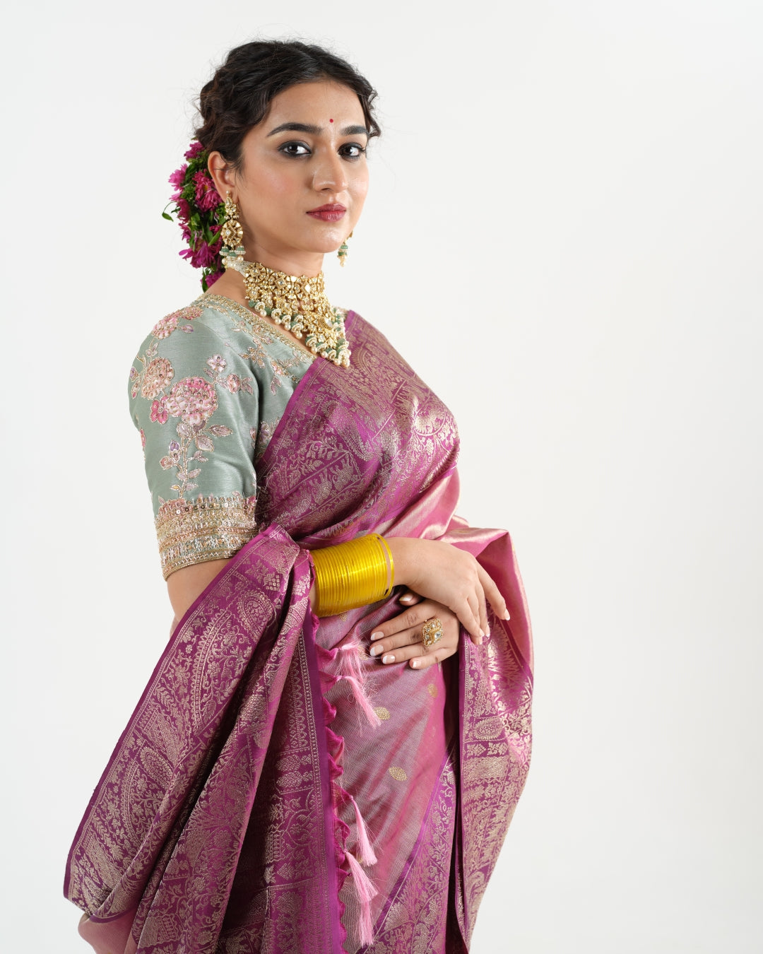 Plum Purple Kanchivaram Tissue Saree