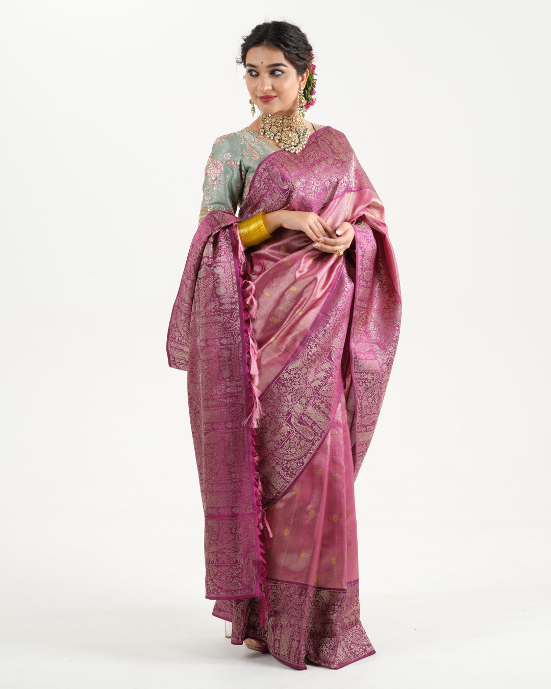 Plum Purple Kanchivaram Tissue Saree