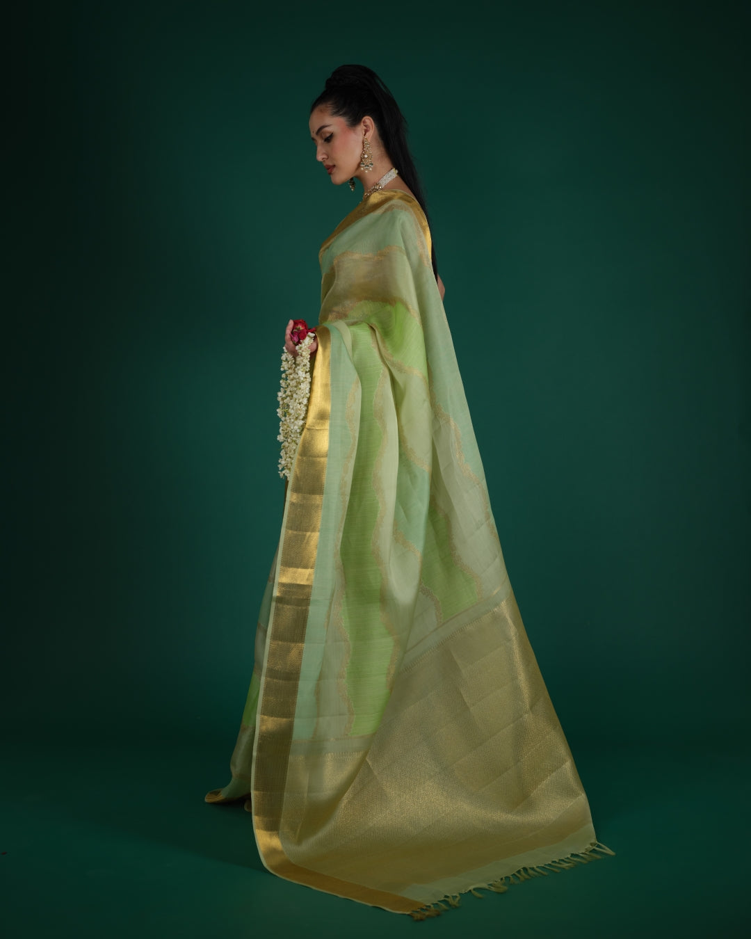 Pista Green Kanchi Kora Saree