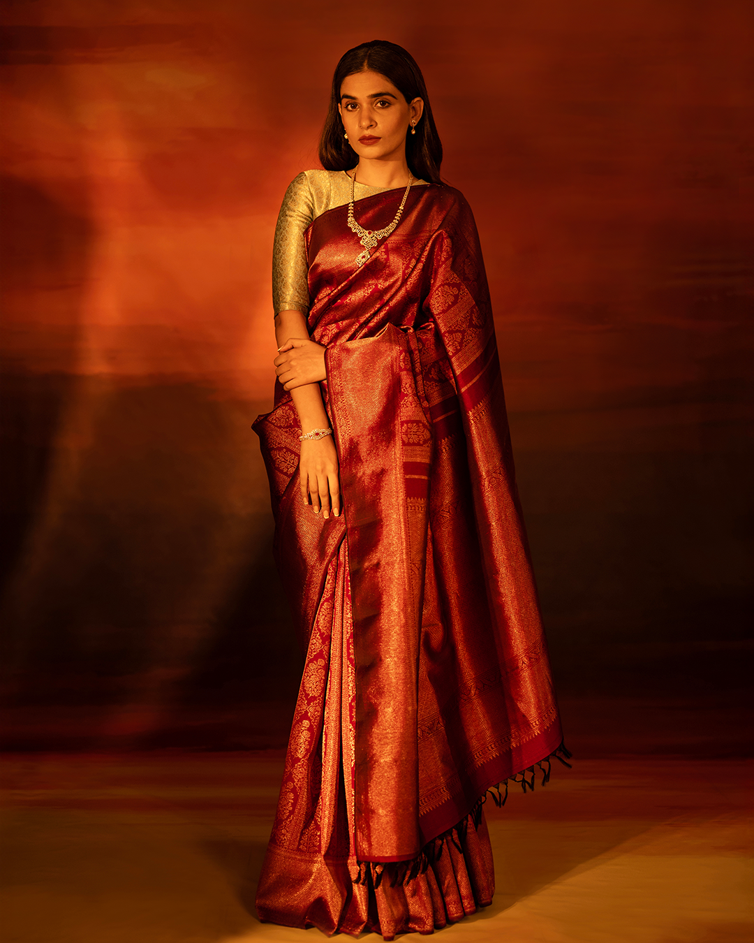 Sanganeri antique zari brocade kanchivaram silk saree