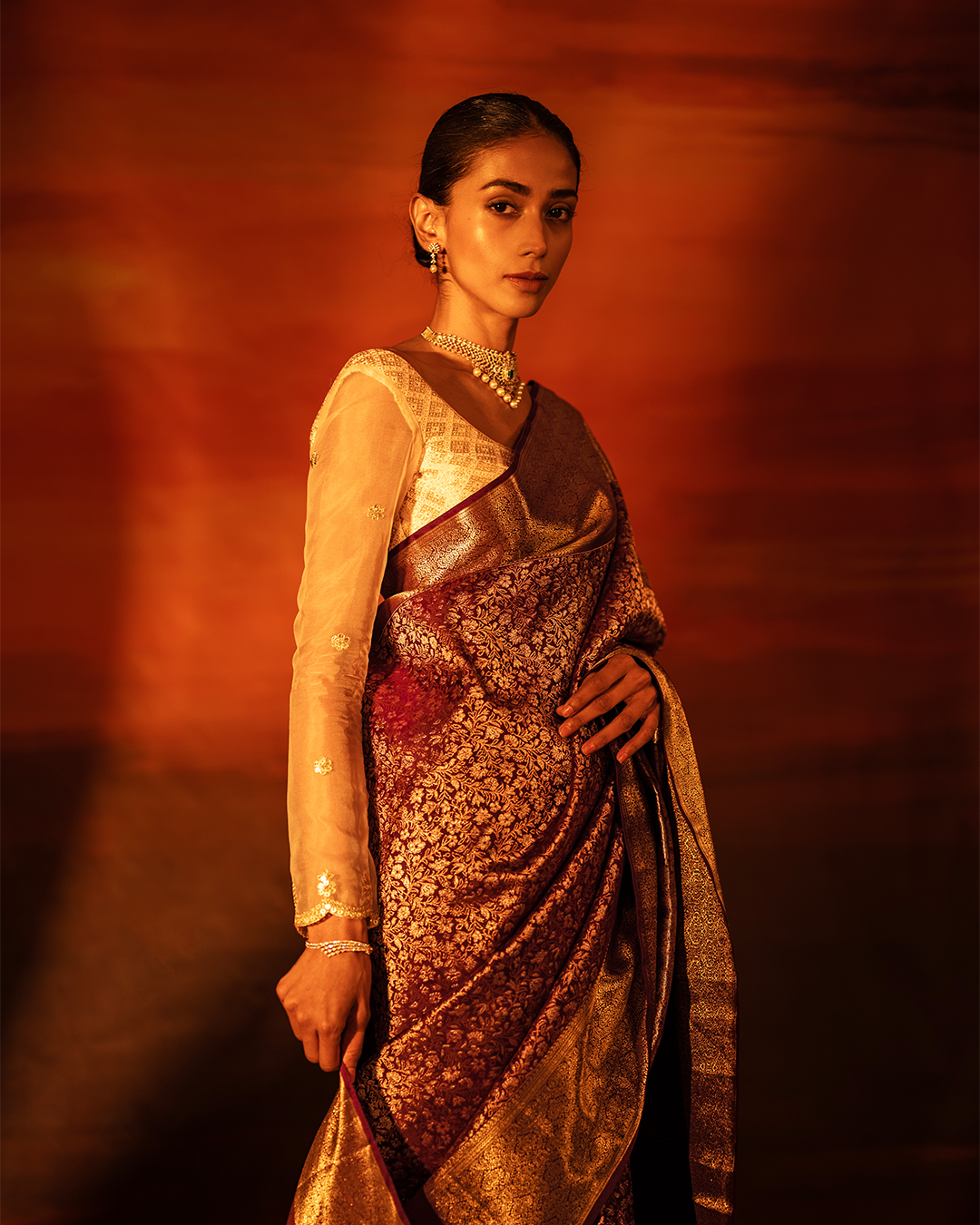 Blue Kanchivaram brocade silk saree
