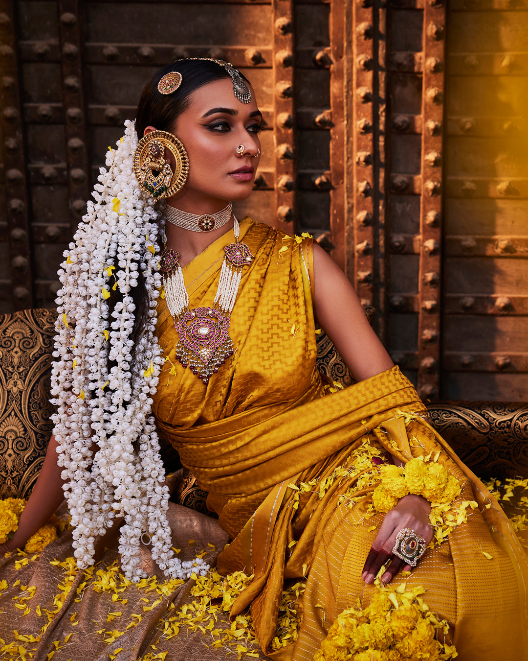 Yellow Banarasi silk Saree