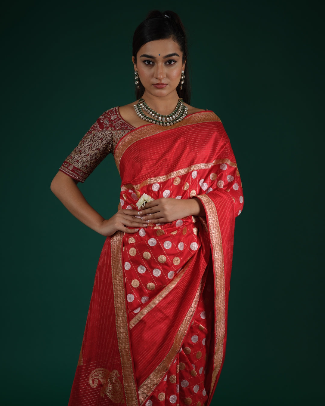 Bright Red Banarasi Silk Saree