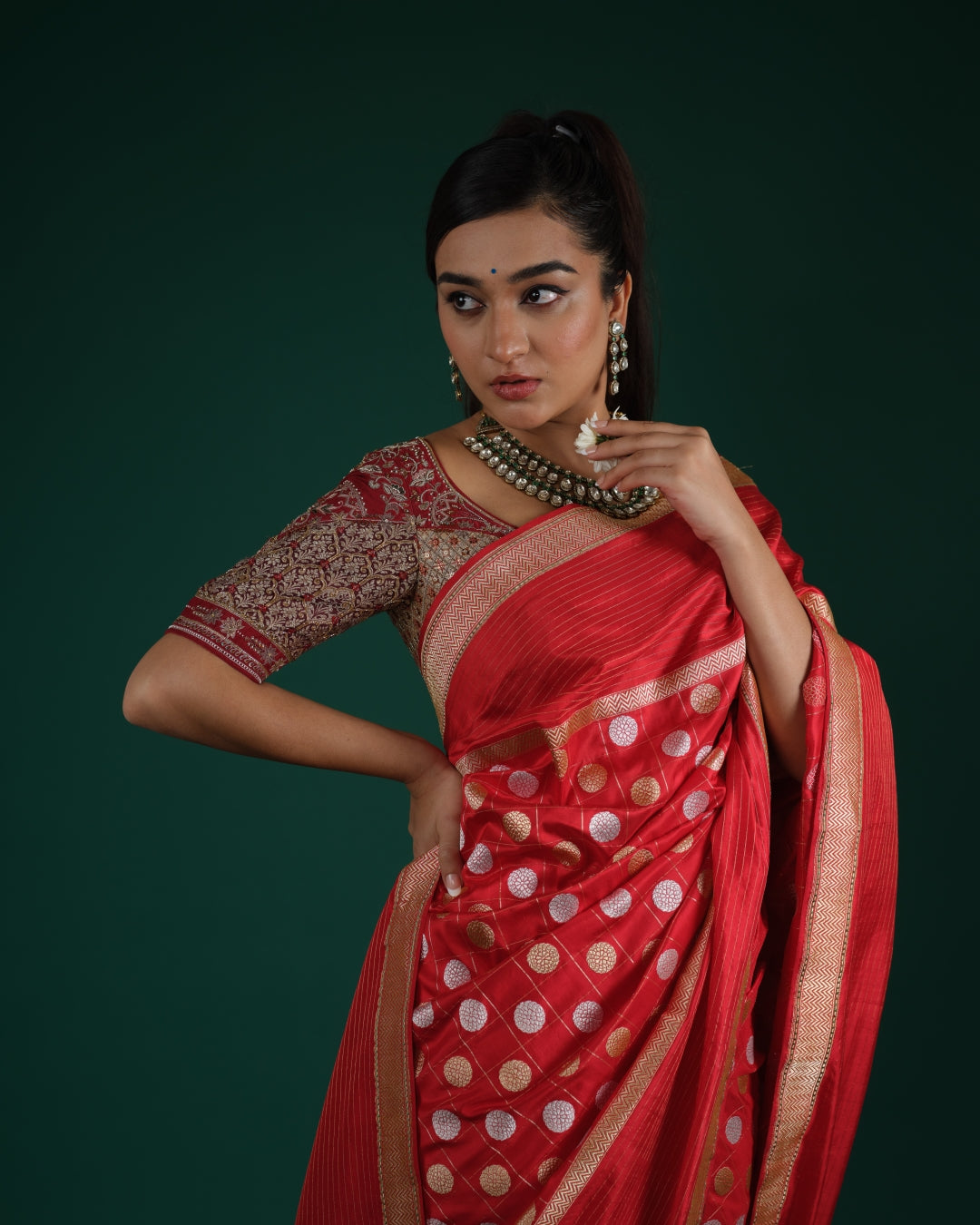 Bright Red Banarasi Silk Saree