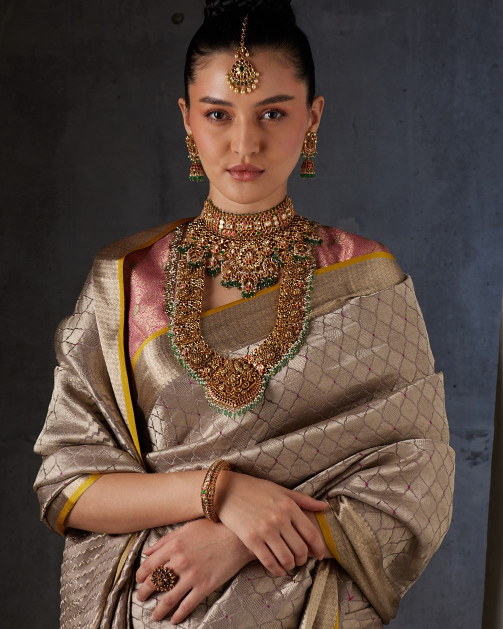 Grey Crepe Silk Saree