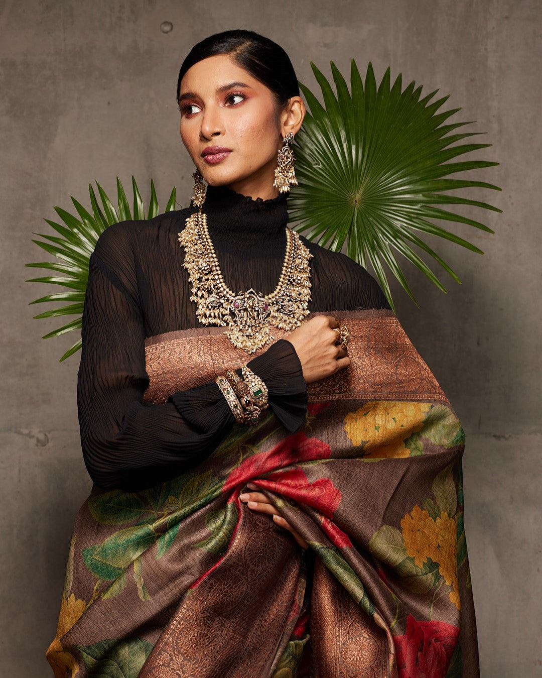 Brown Banarasi Tussar Silk Saree