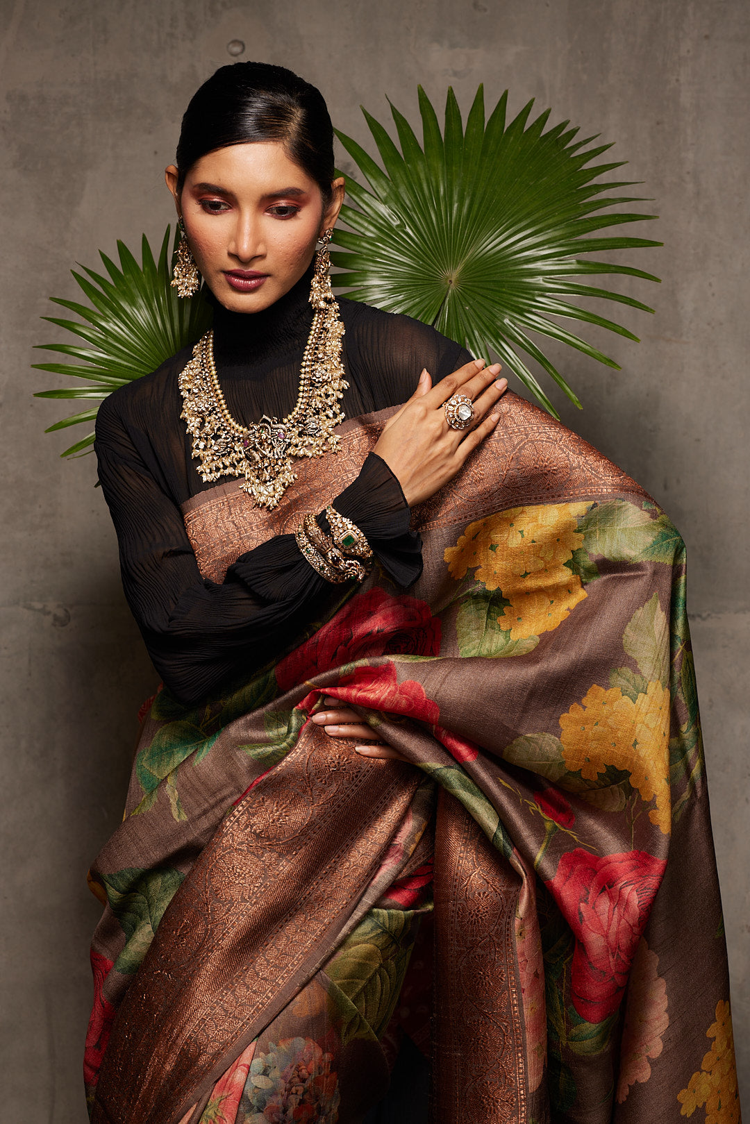 Brown Banarasi Tussar Silk Saree