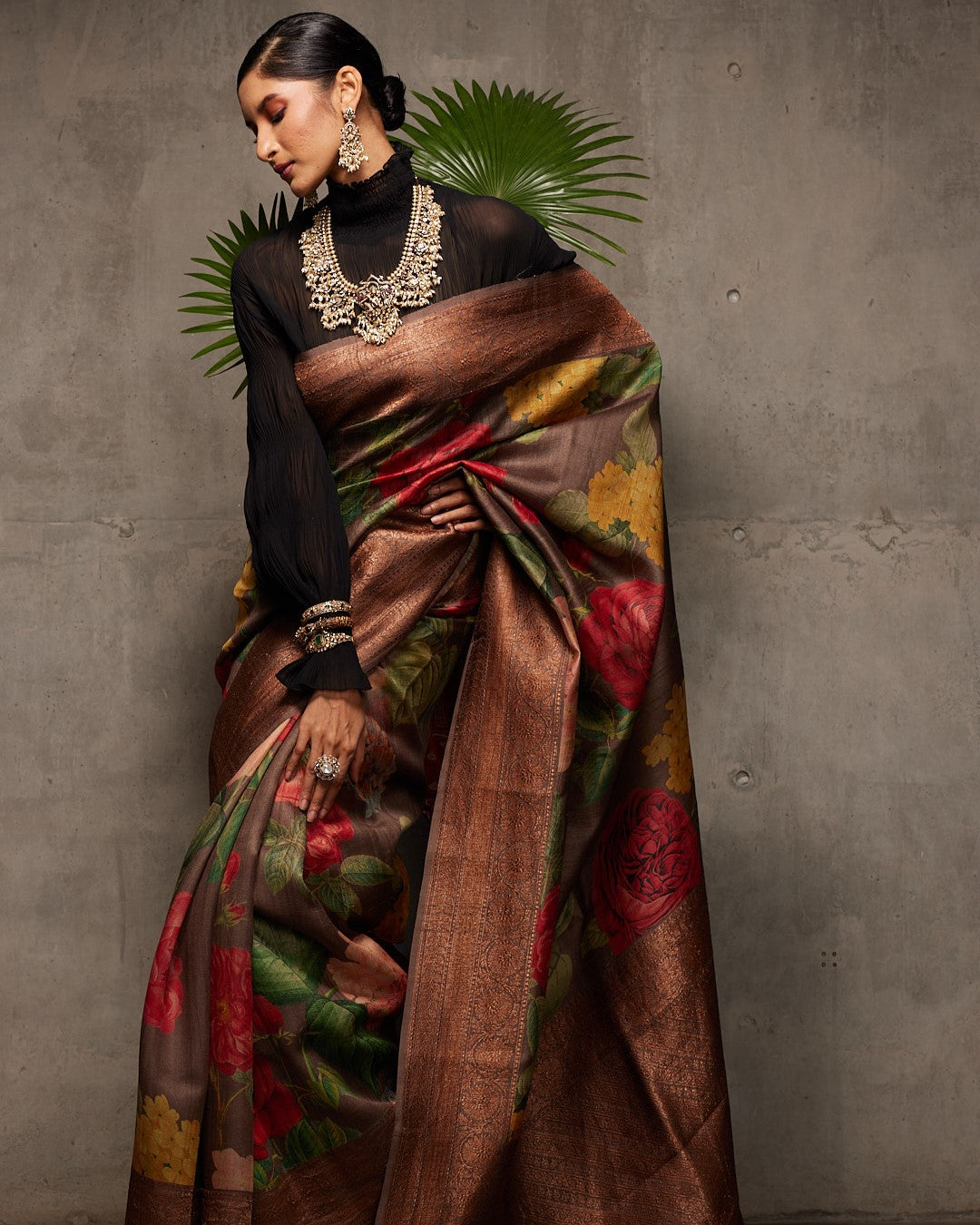 Brown Banarasi Tussar Silk Saree