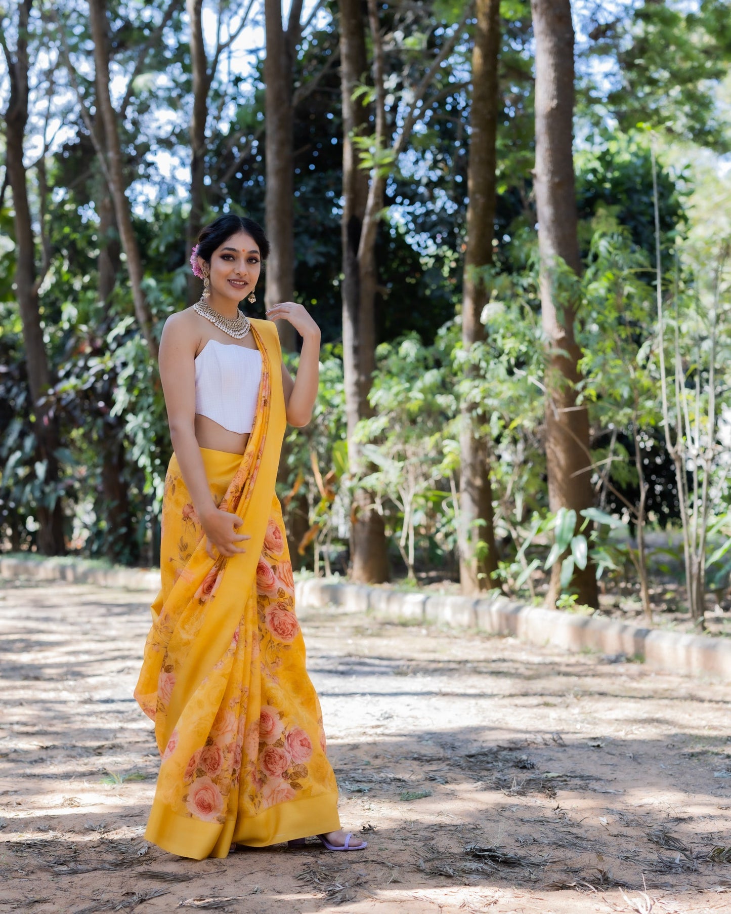 Yellow Printed Silk Saree