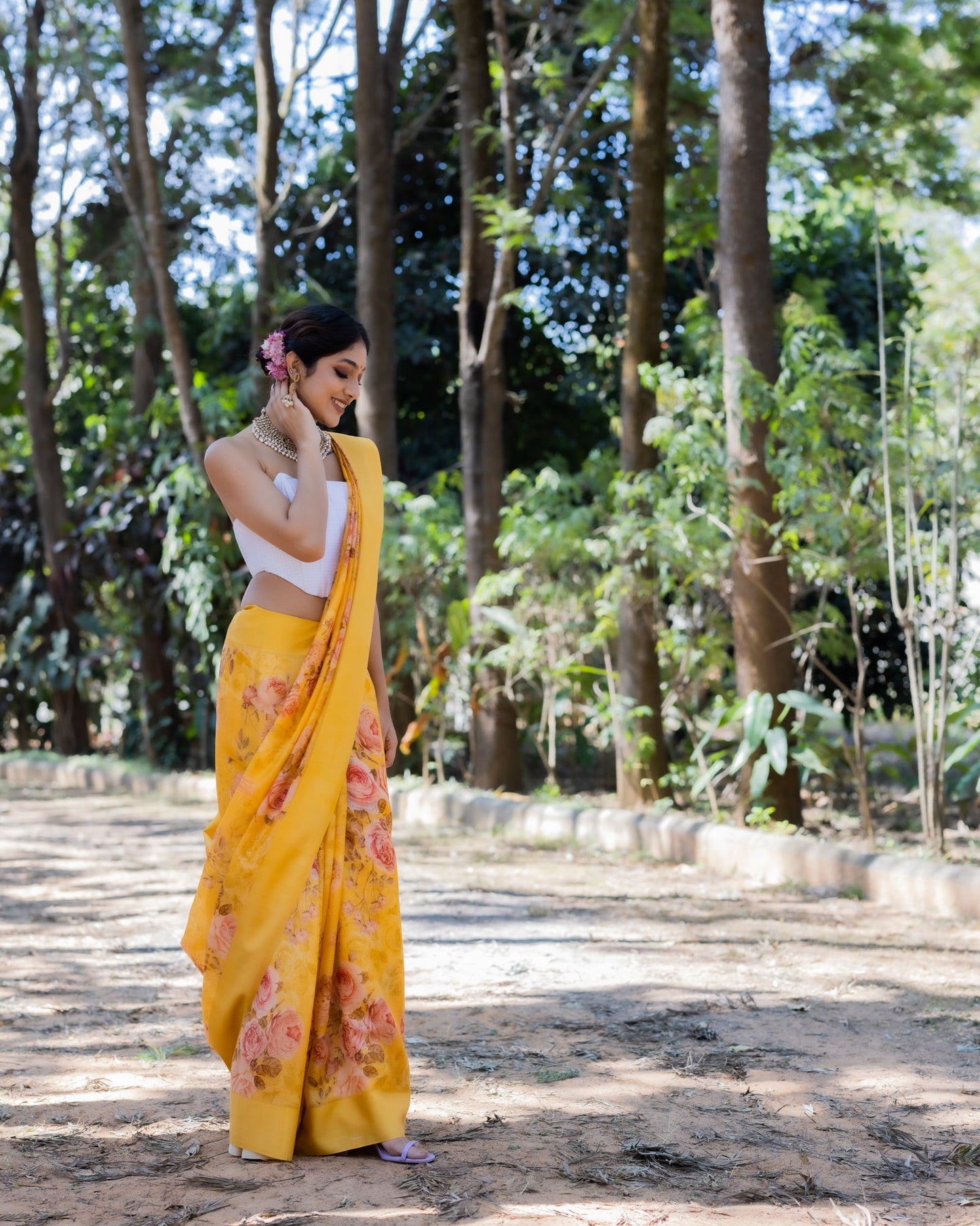 Yellow Printed Silk Saree
