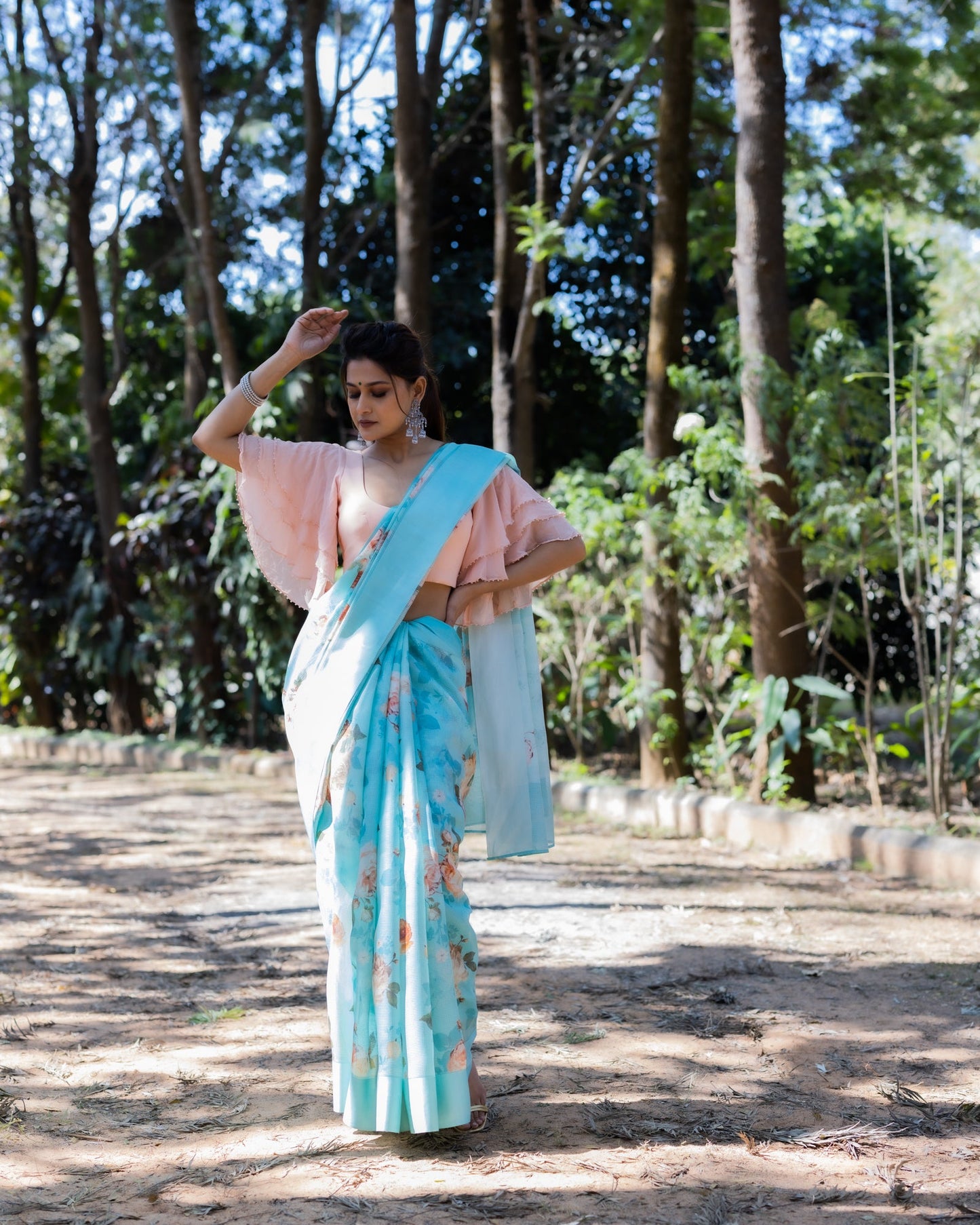 Blue Printed Silk Saree