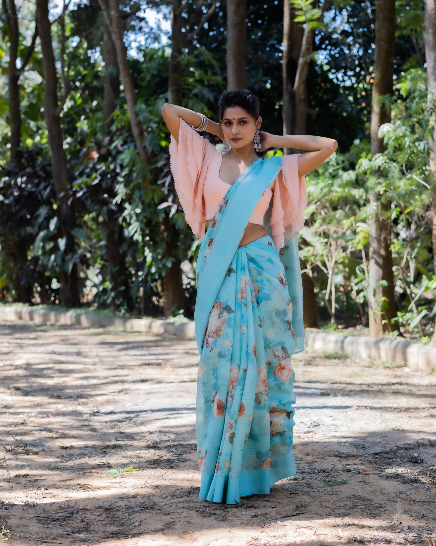 Blue Printed Silk Saree