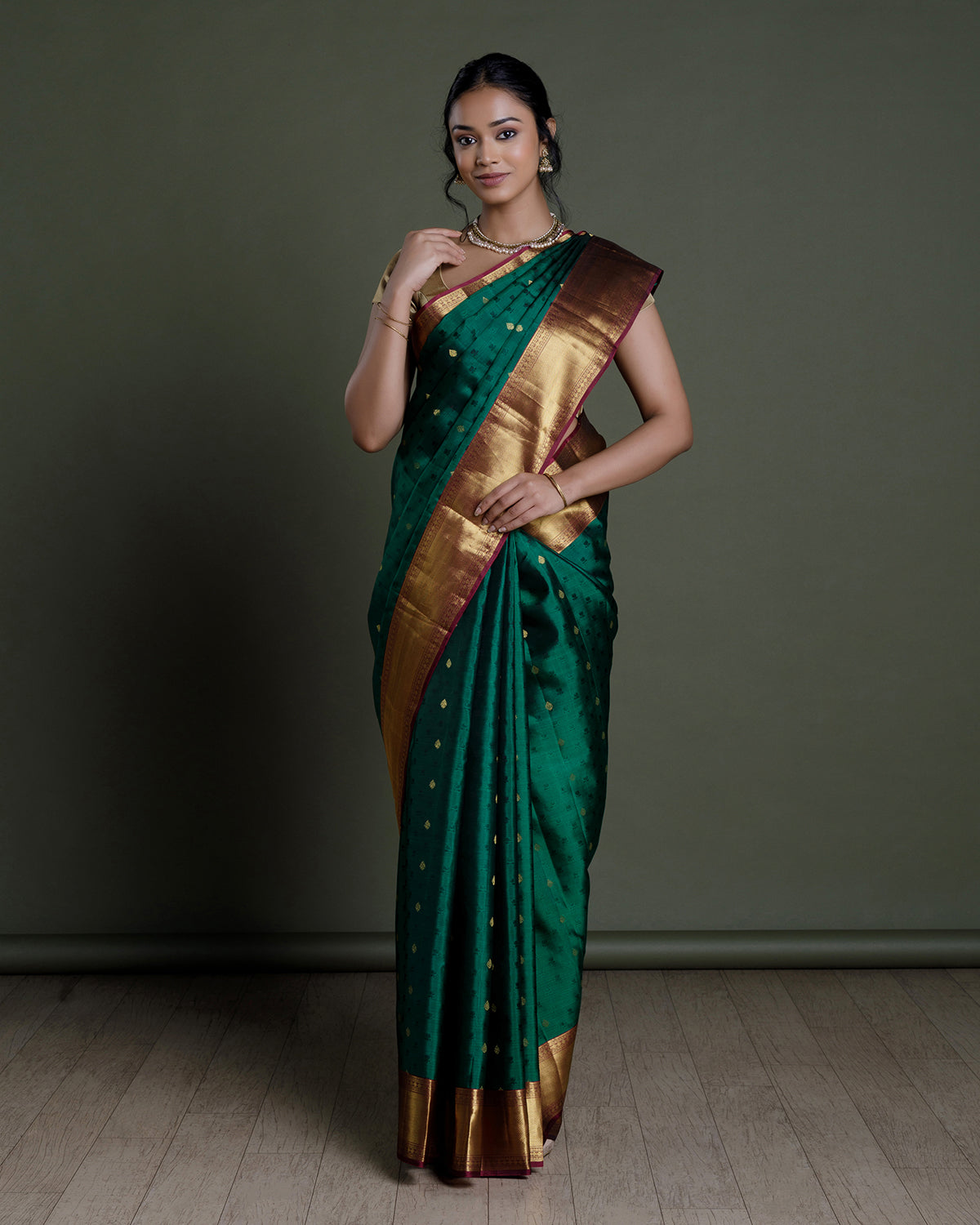 Dark Green Jaquard Silk Saree
