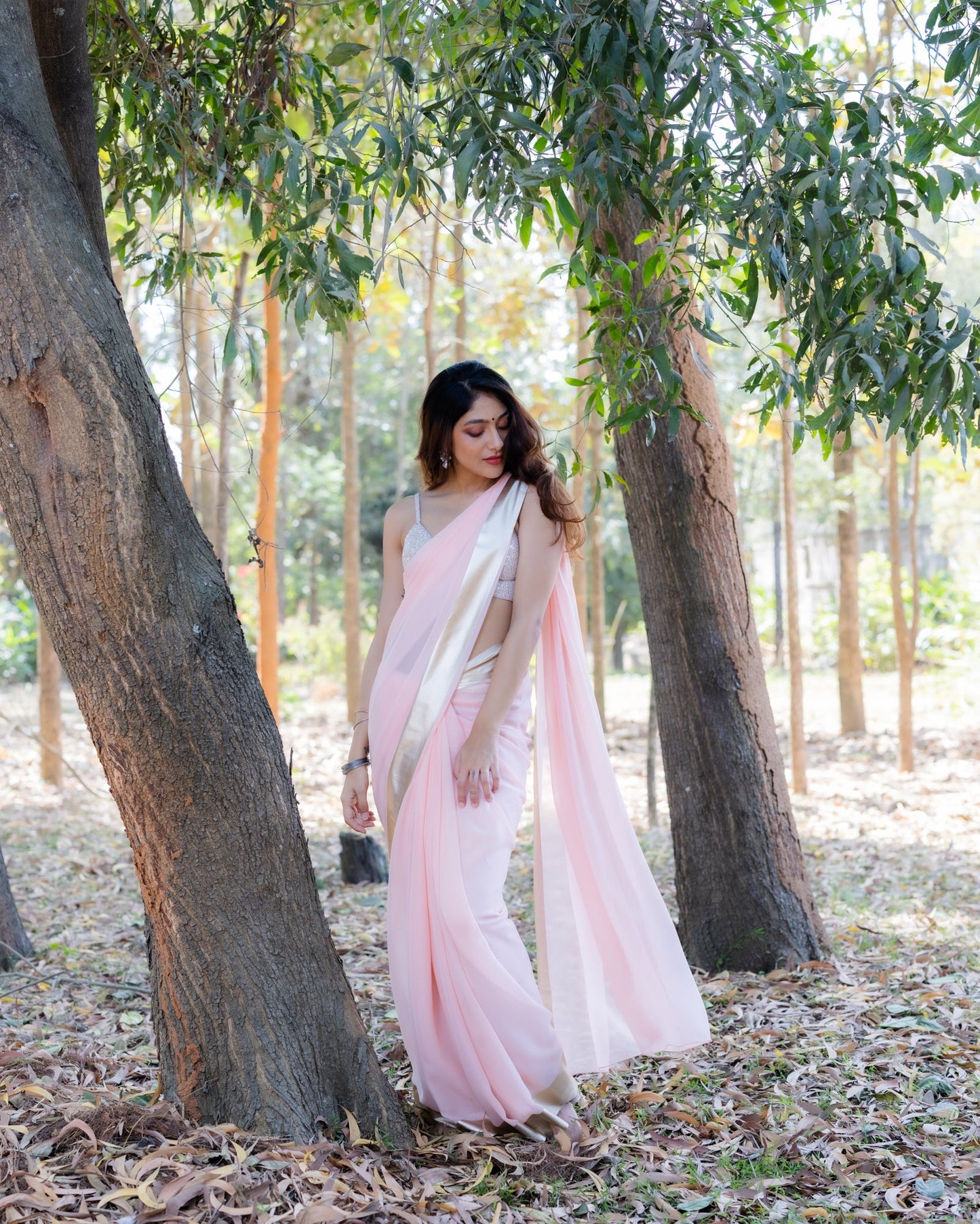 Pink Georgette Silk Saree