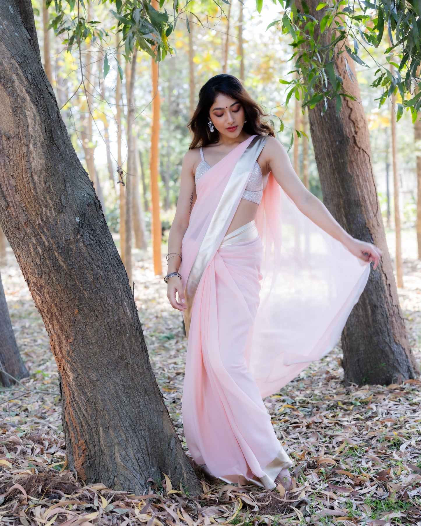 Pink Georgette Silk Saree
