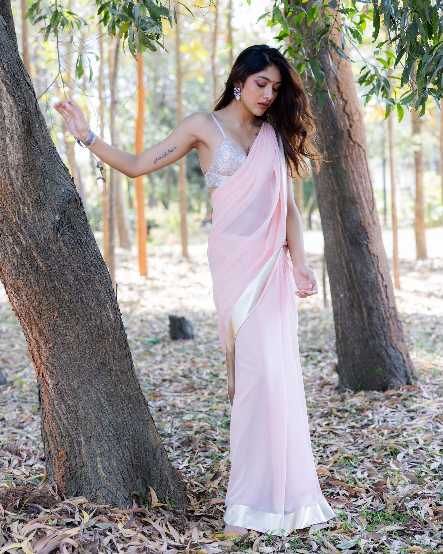 Pink Georgette Silk Saree