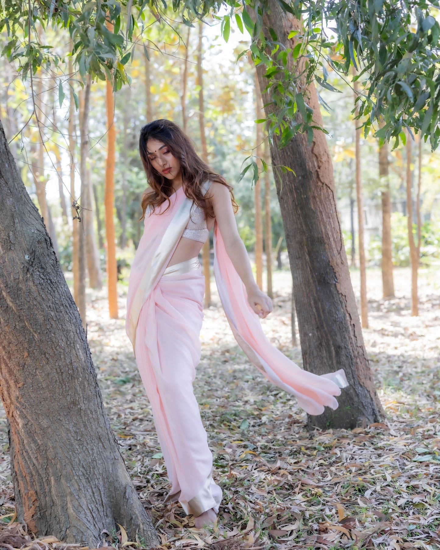 Pink Georgette Silk Saree