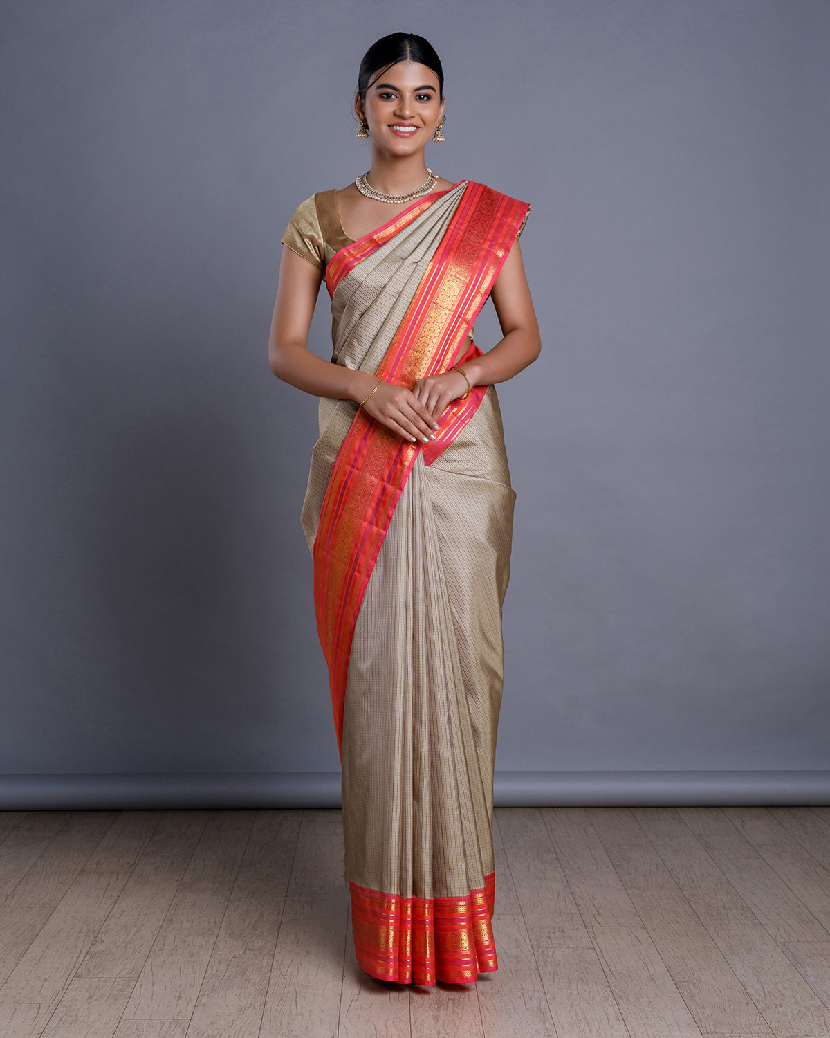 Beige Kanchivaram Handloom Silk Saree