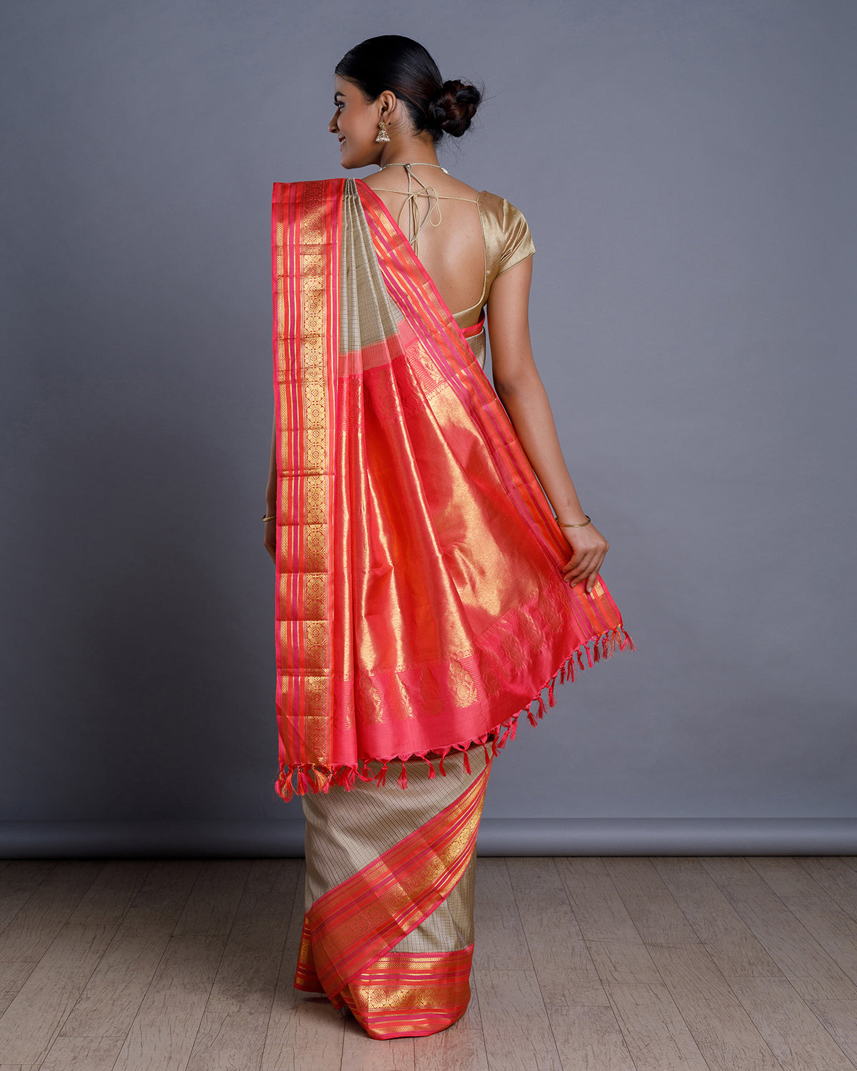 Beige Kanchivaram Handloom Silk Saree