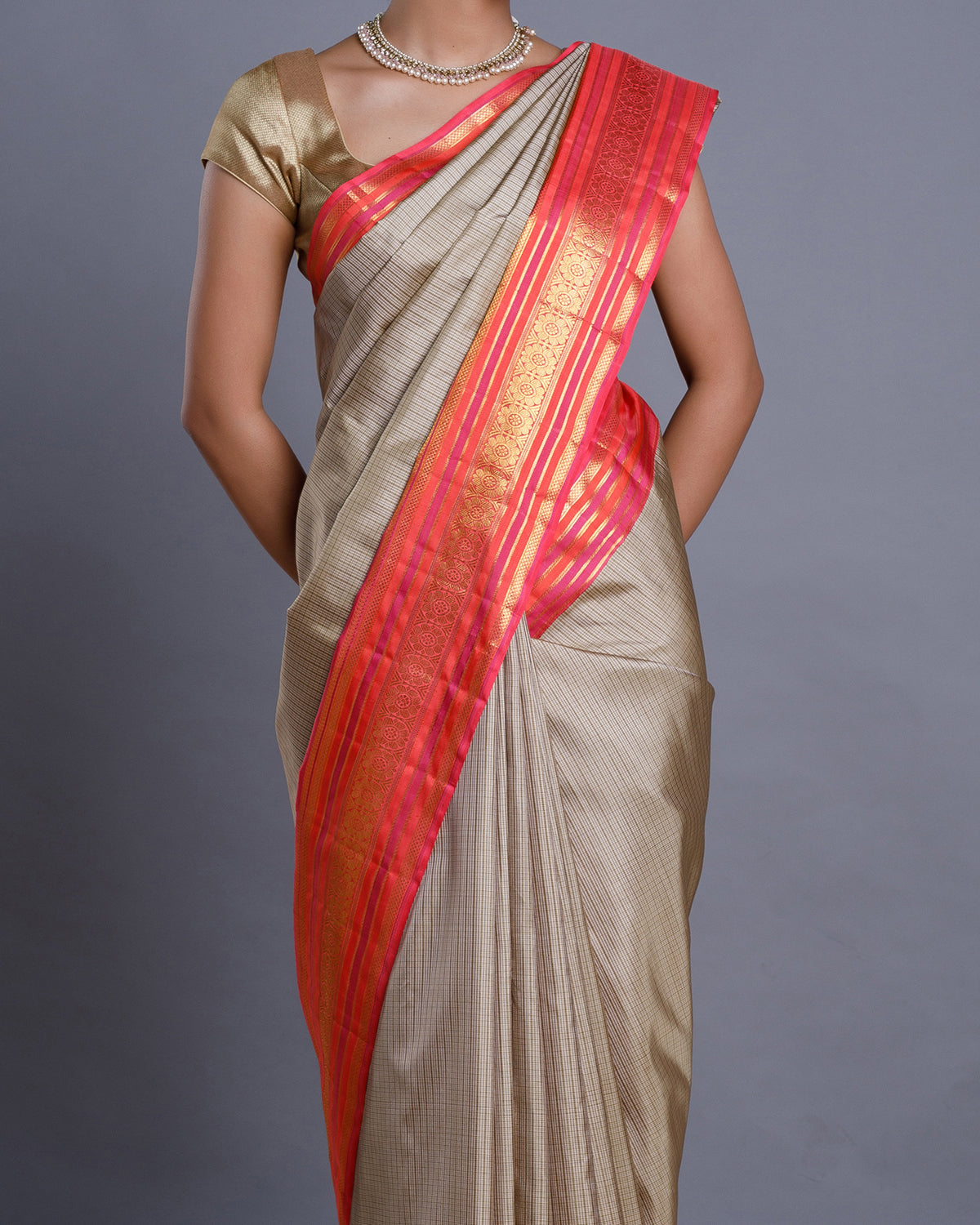 Beige Kanchivaram Handloom Silk Saree