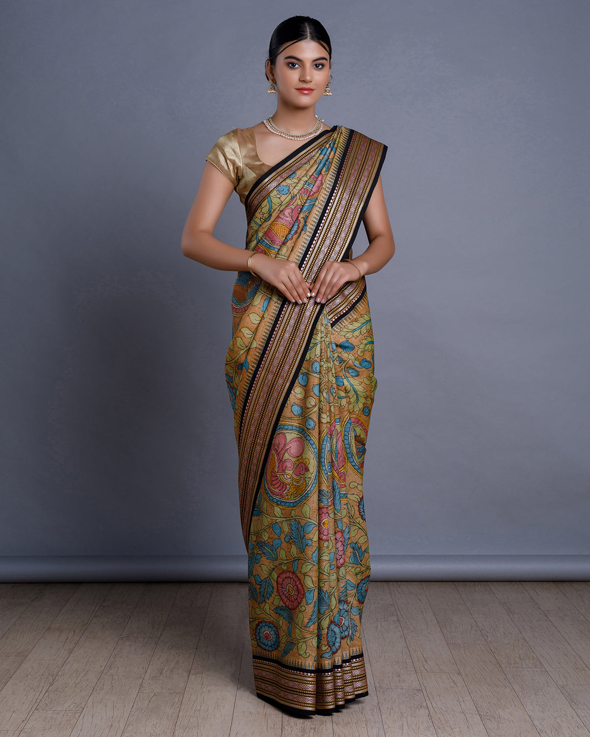 Orange Hand Painted Handloom Tussar Saree