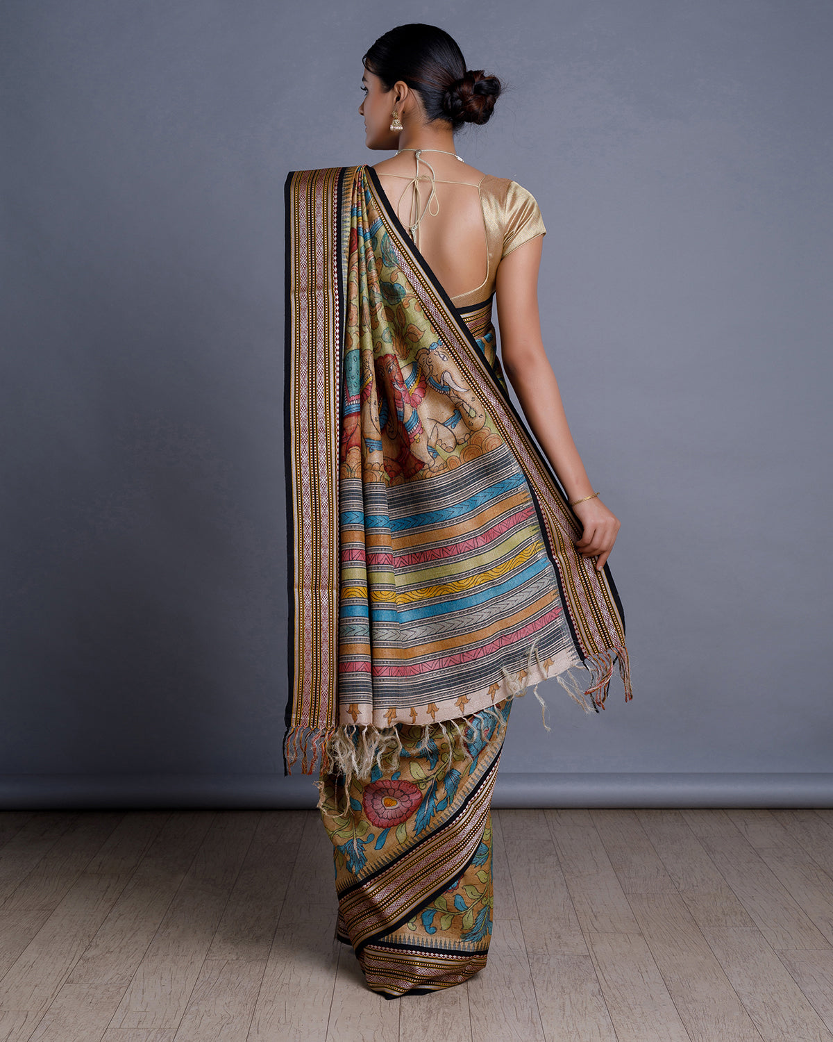 Orange Hand Painted Handloom Tussar Saree