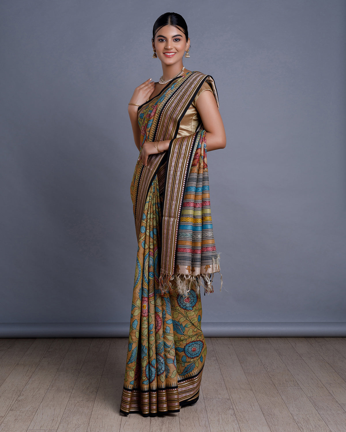 Orange Hand Painted Handloom Tussar Saree