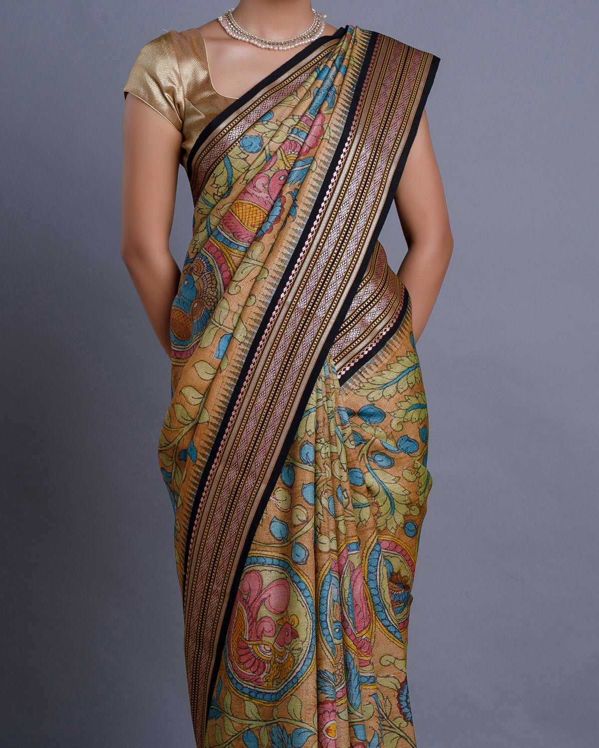 Orange Hand Painted Handloom Tussar Saree