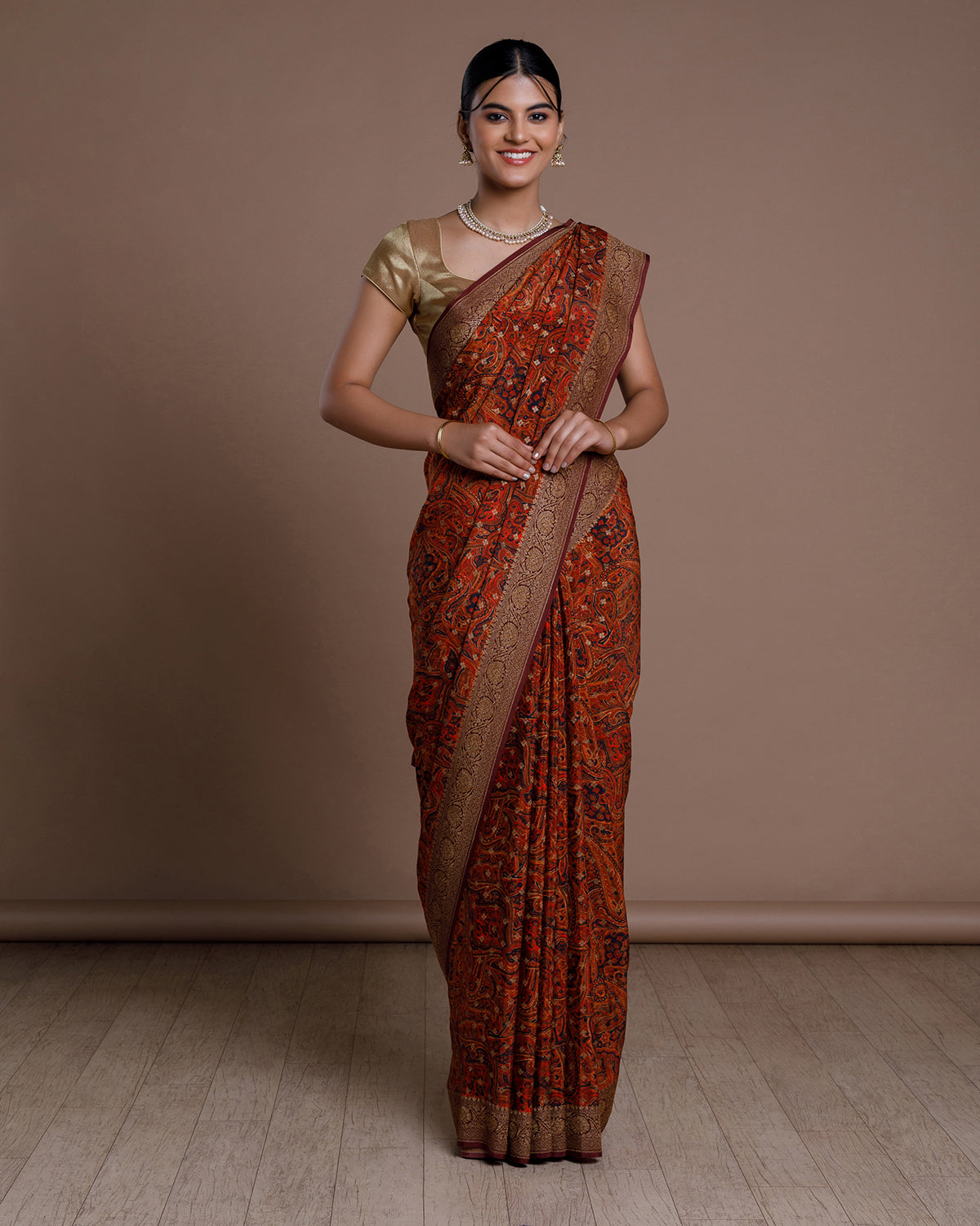 Orange Banarasi Crape Silk Saree