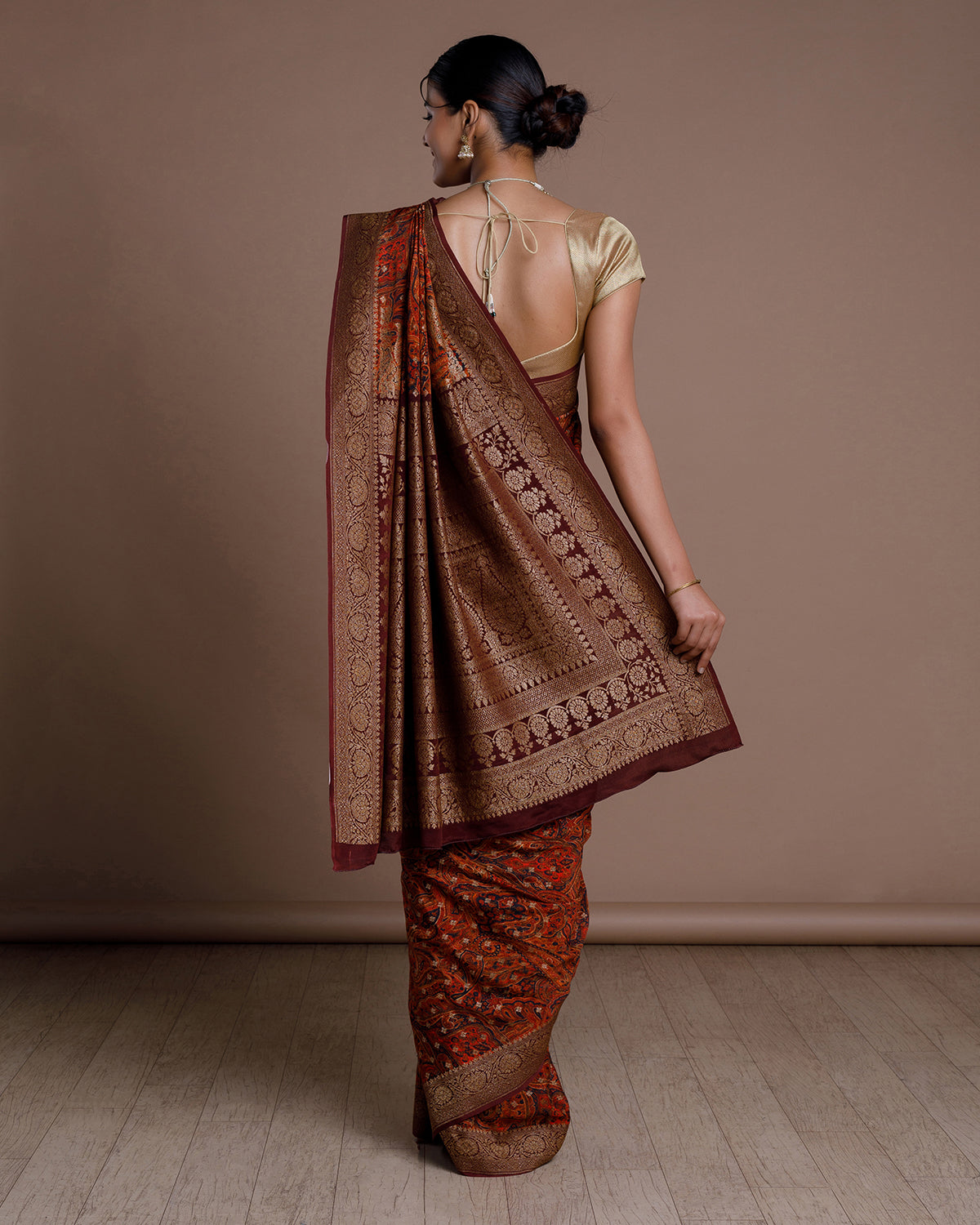 Orange Banarasi Crape Silk Saree