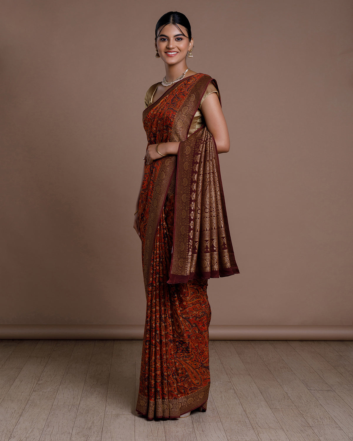 Orange Banarasi Crape Silk Saree