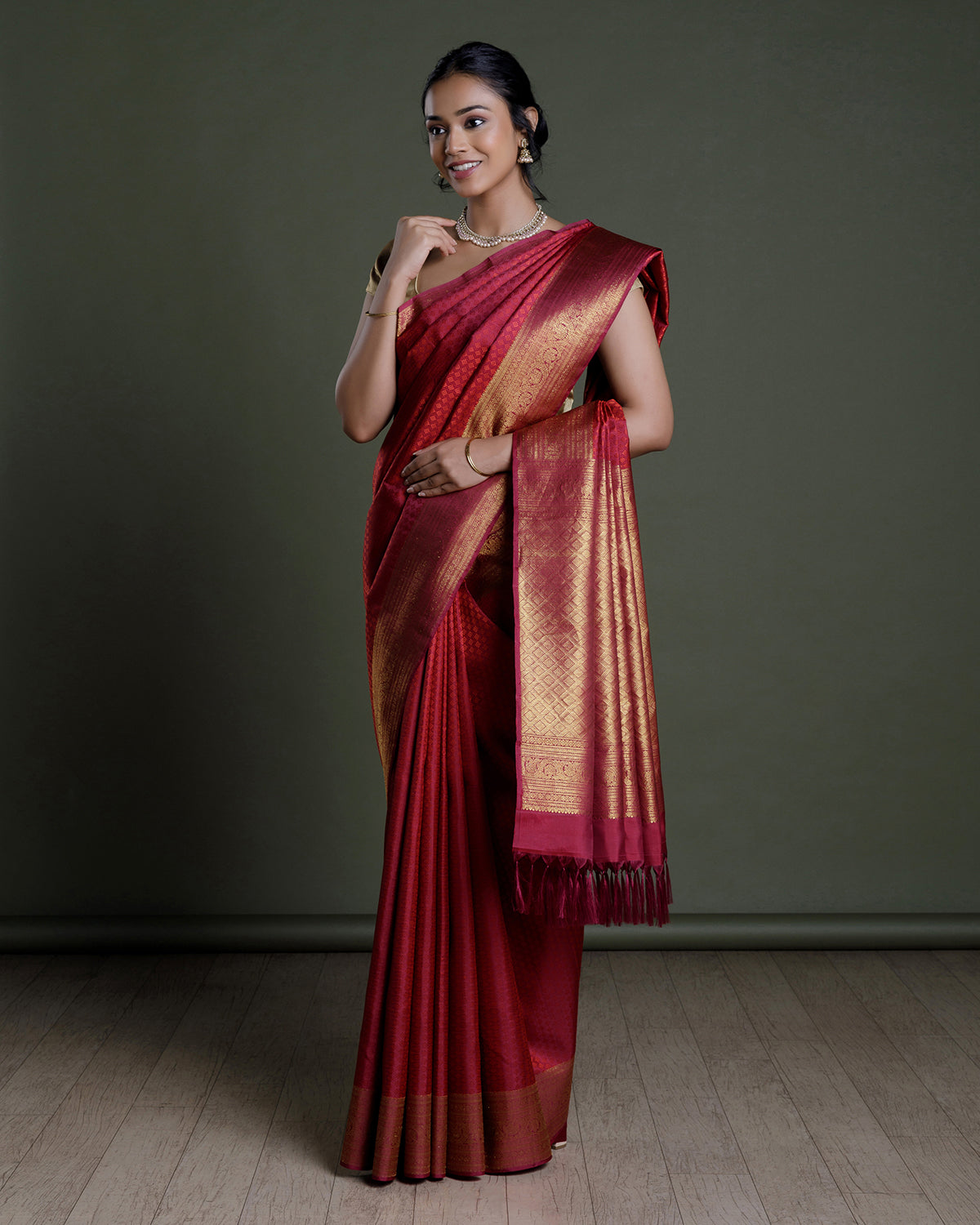 Marron Kanchivaram Handloom Silk Saree