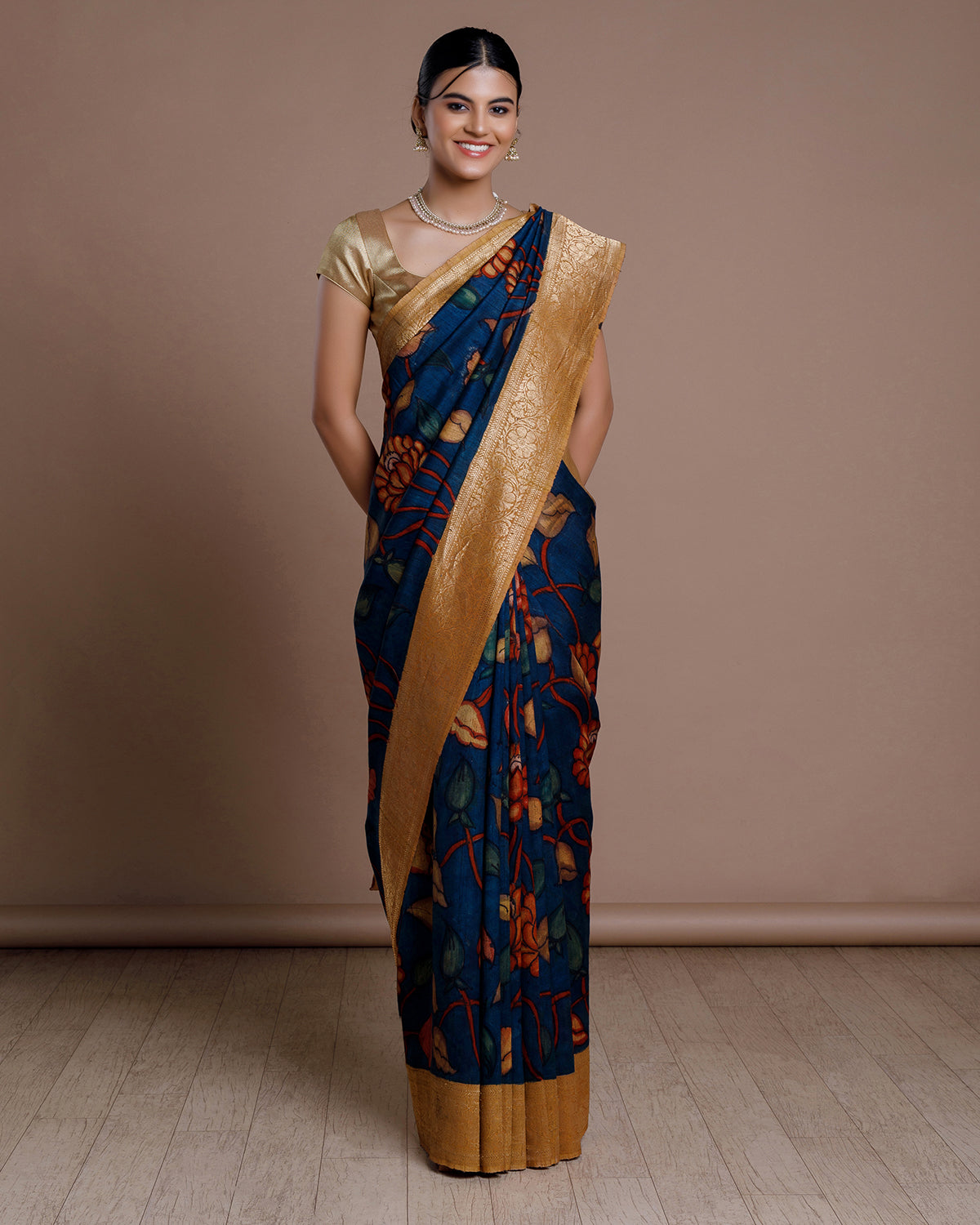 Blue Hand Painted Handloom Tussar Saree