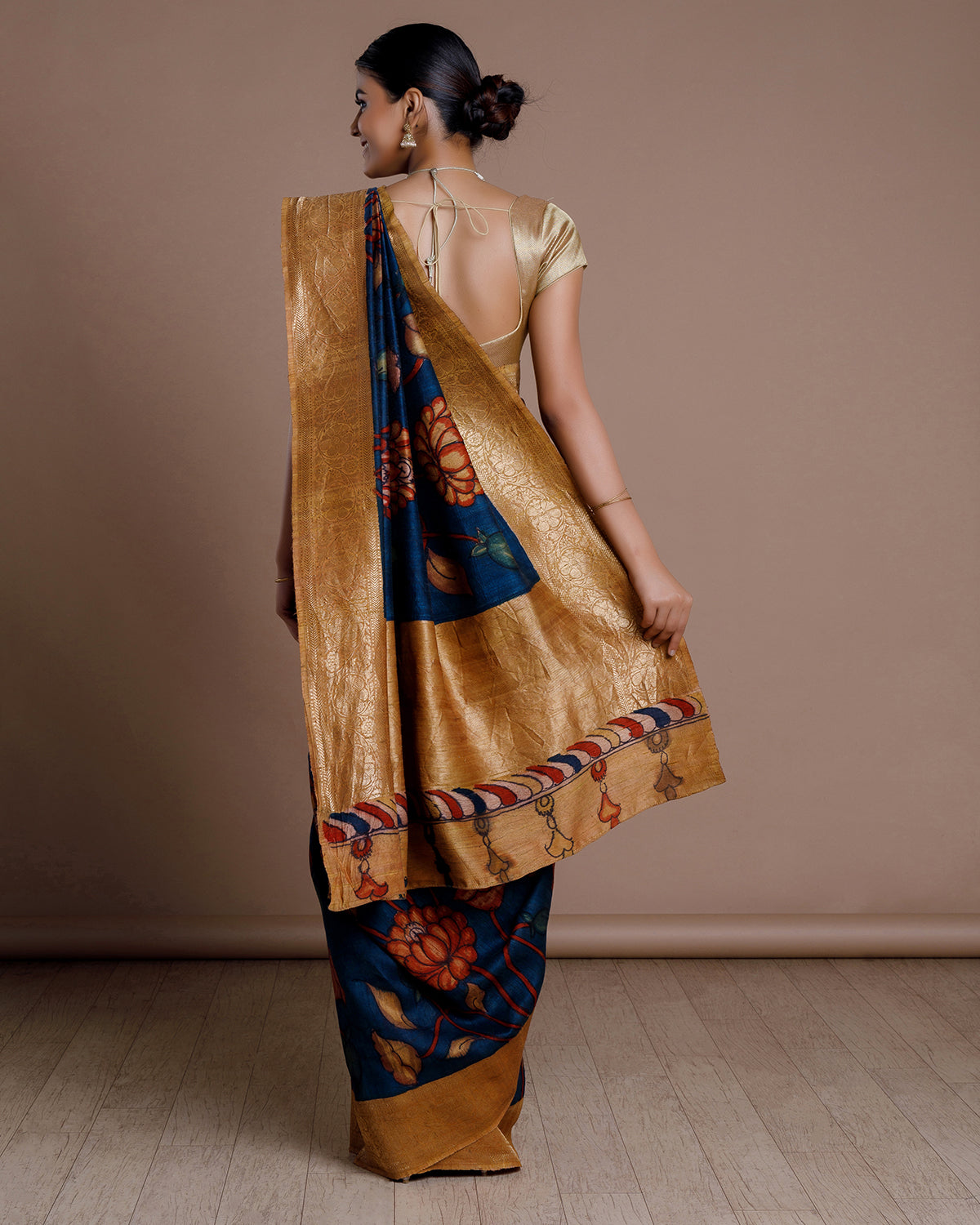 Blue Hand Painted Handloom Tussar Saree