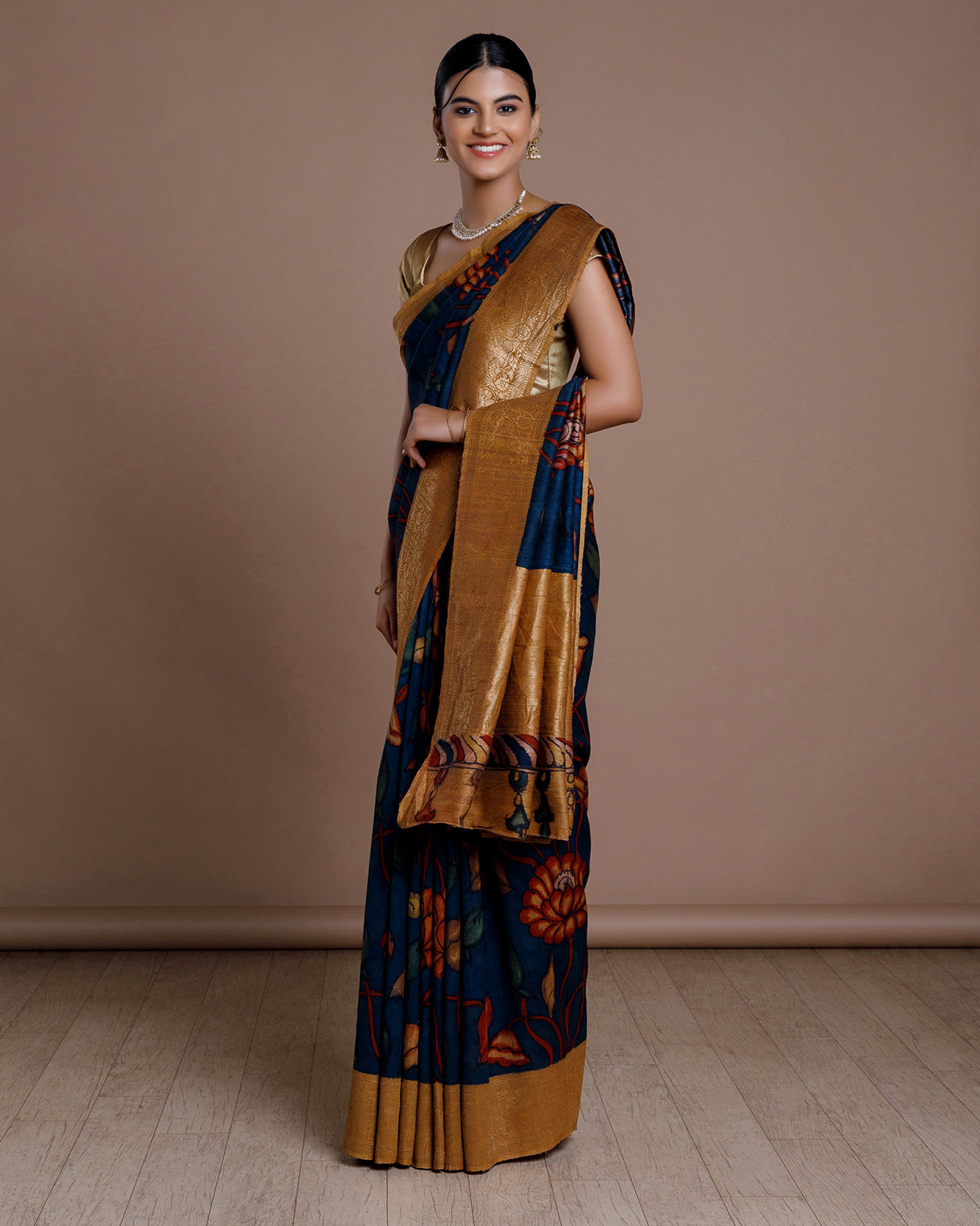 Blue Hand Painted Handloom Tussar Saree