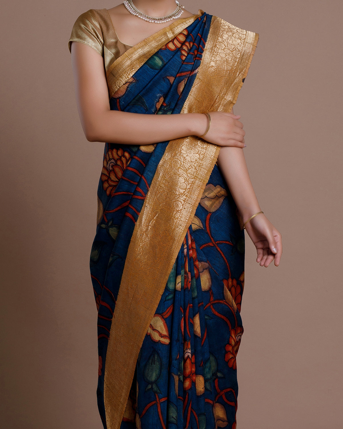 Blue Hand Painted Handloom Tussar Saree