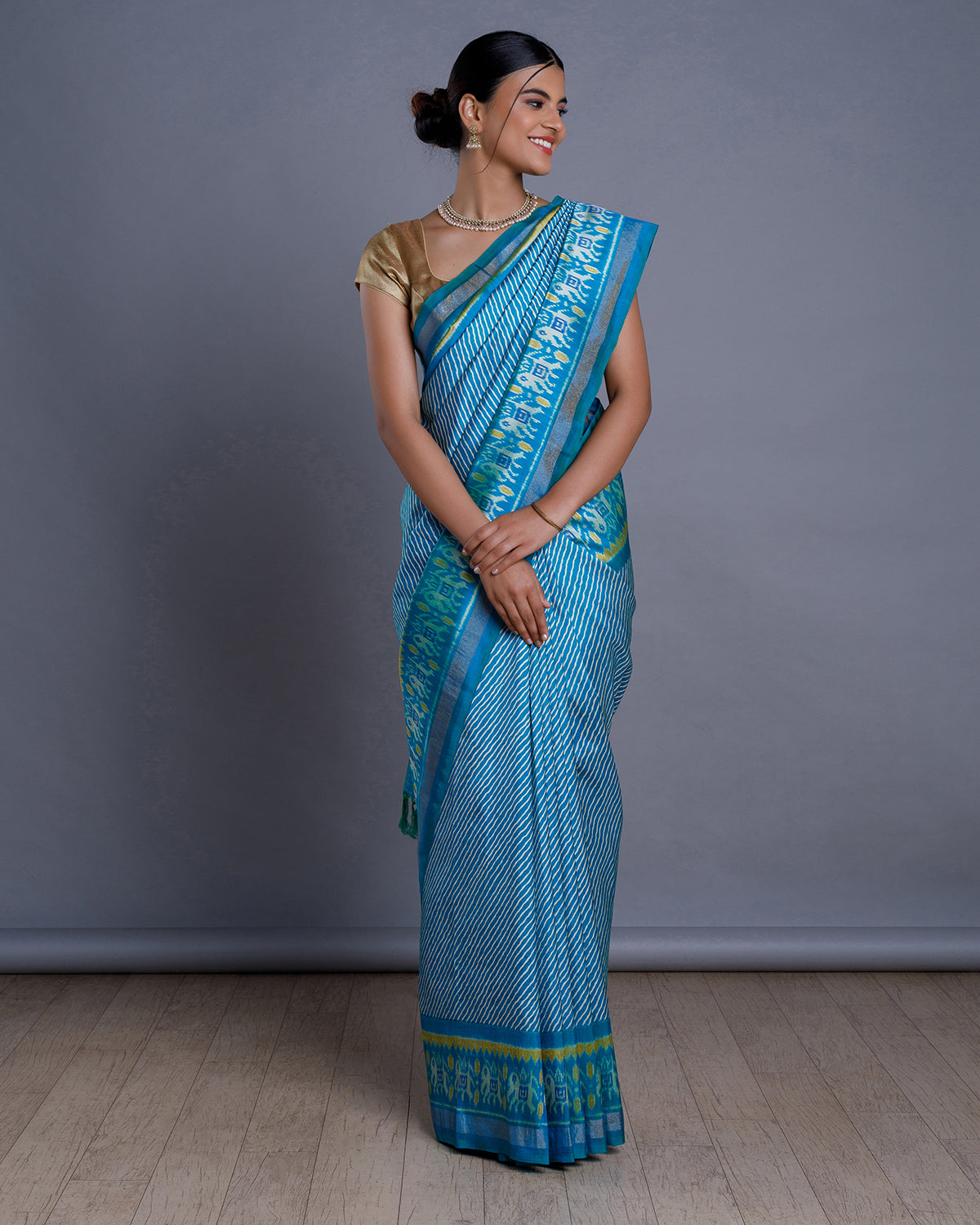 Blue Ikkat Handloom Silk Saree