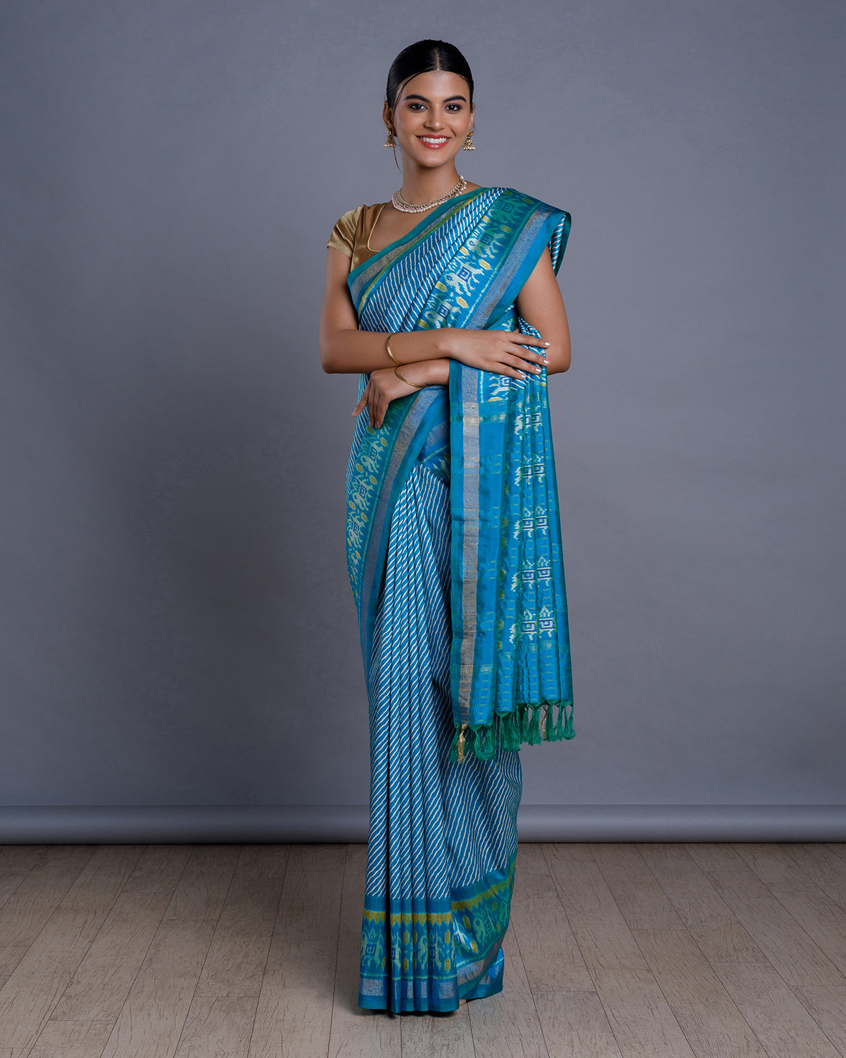 Blue Ikkat Handloom Silk Saree