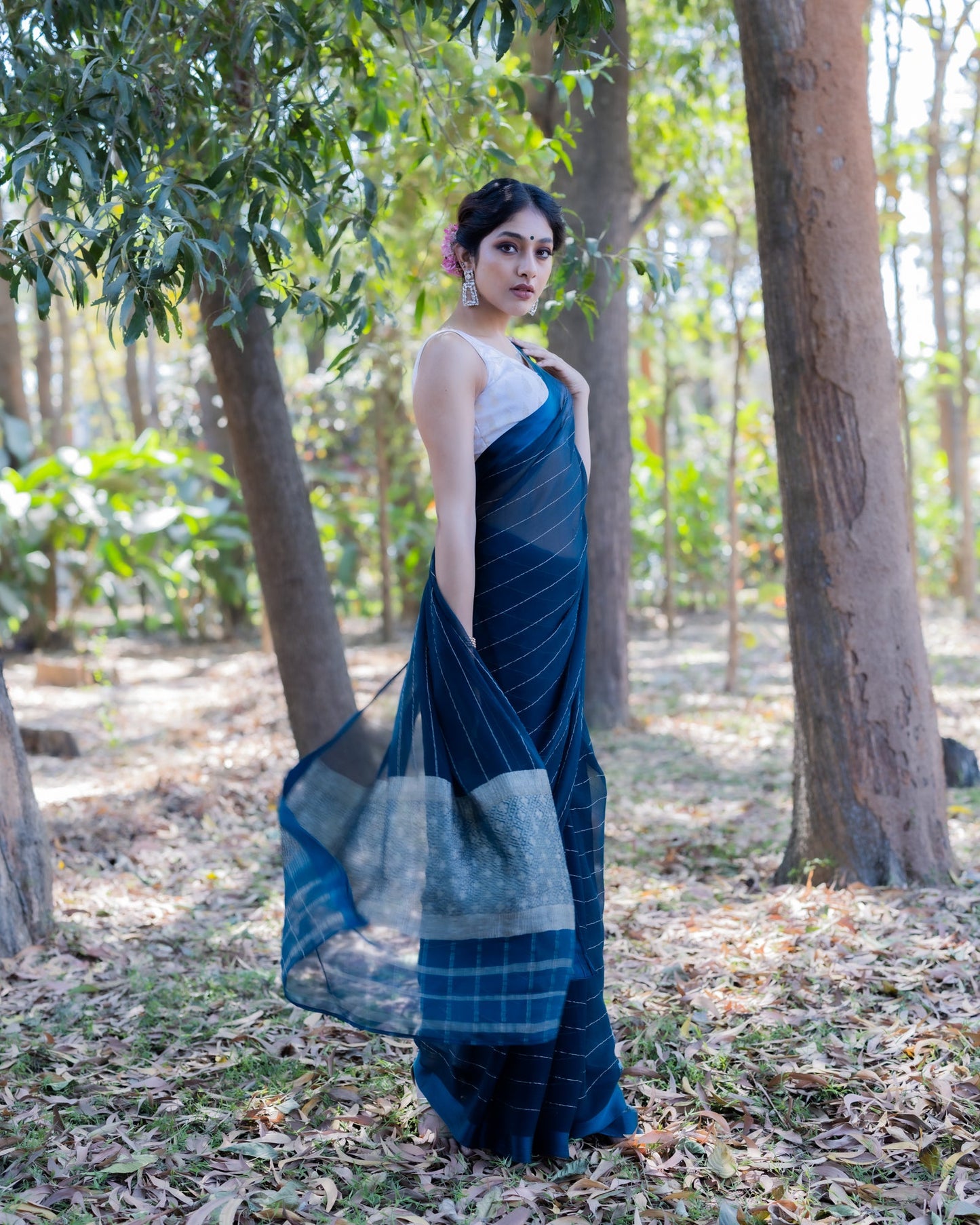 Blue Chiffon Silk Saree