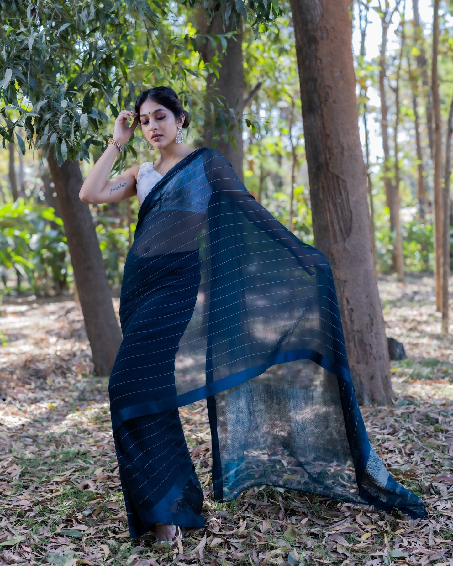 Blue Chiffon Silk Saree