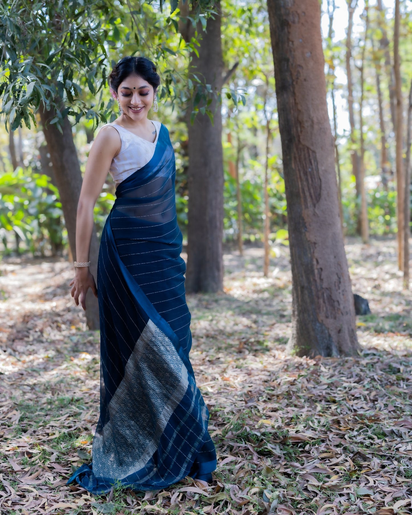 Blue Chiffon Silk Saree