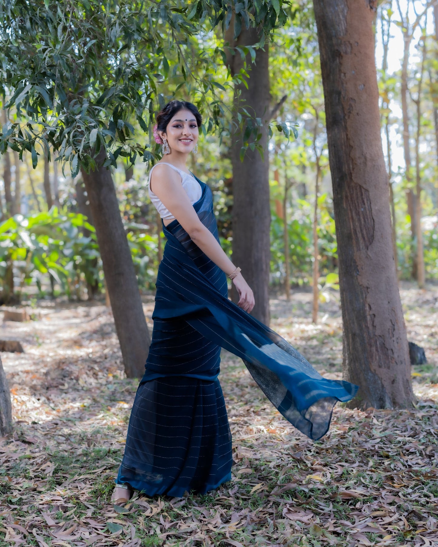 Blue Chiffon Silk Saree