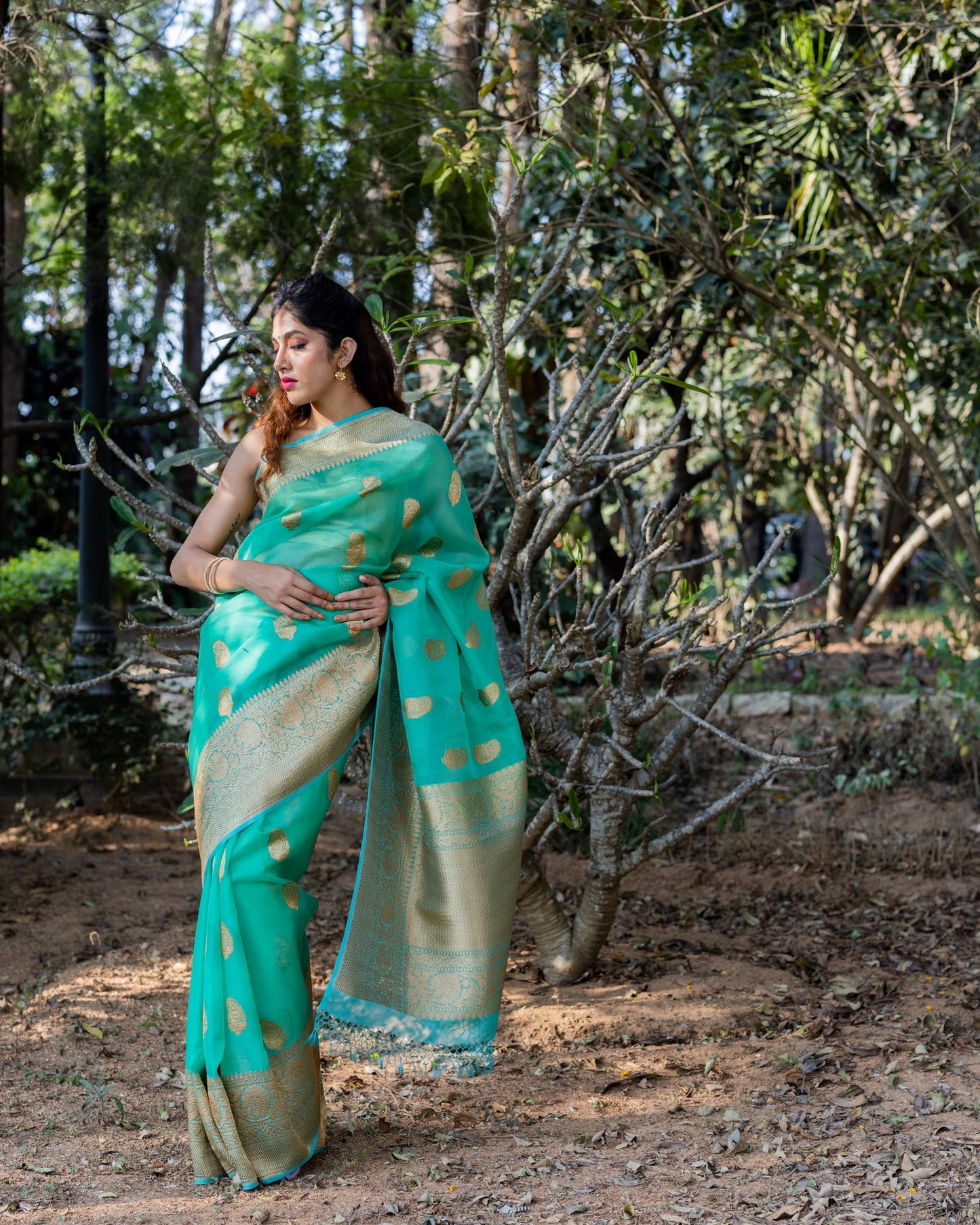 Blue Banarasi Organza Silk Saree