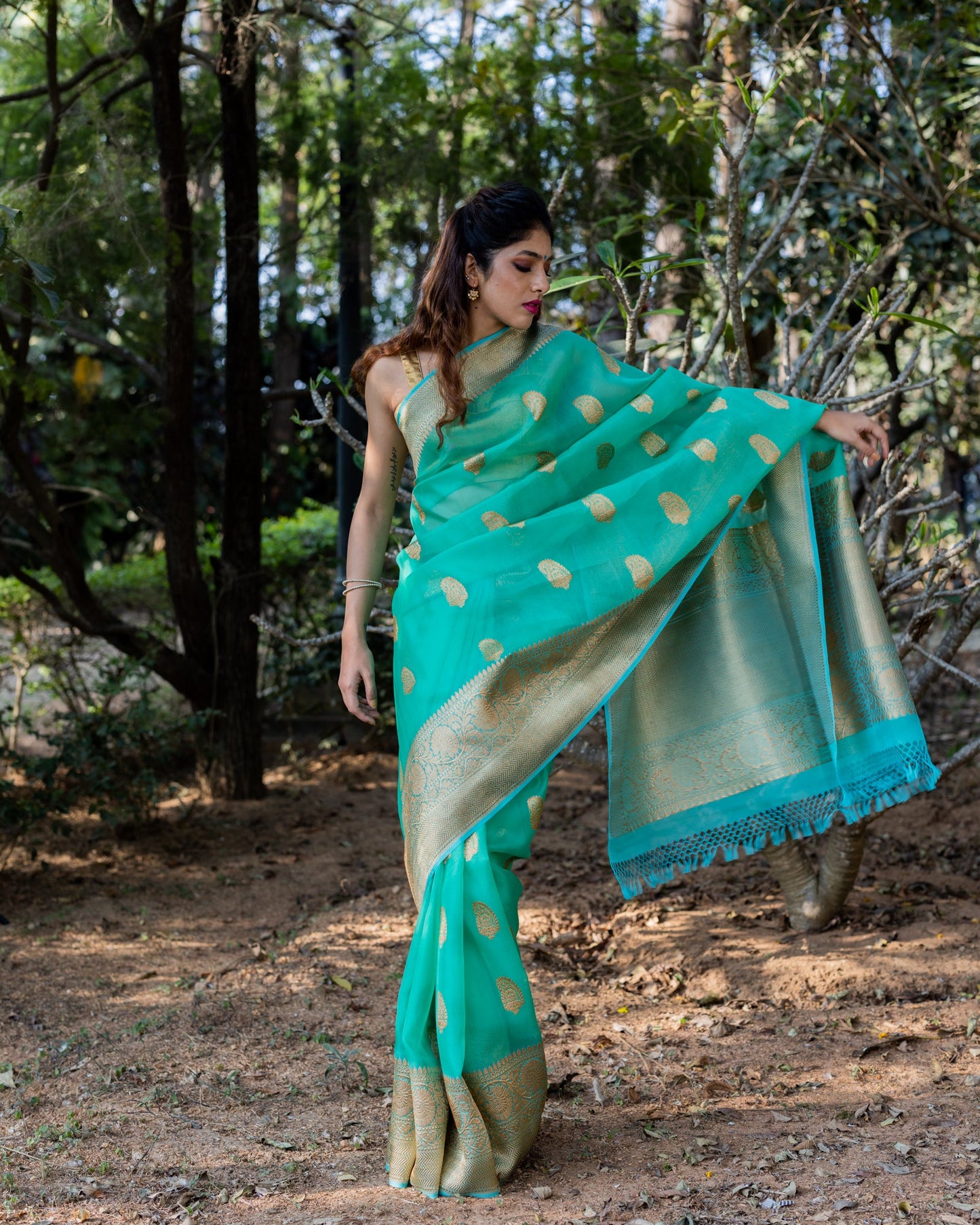 Blue Banarasi Organza Silk Saree