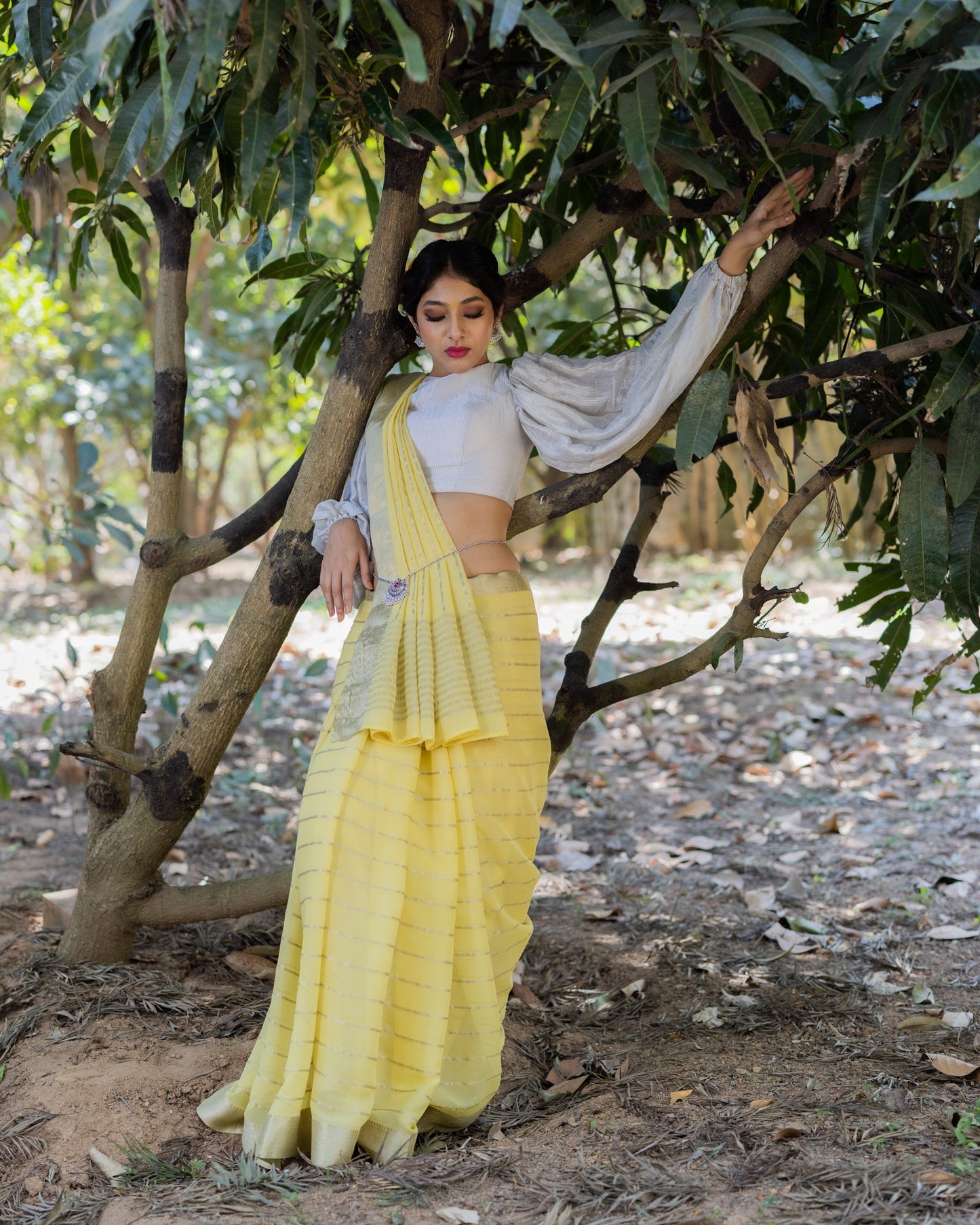 Yellow Georgette Silk Saree